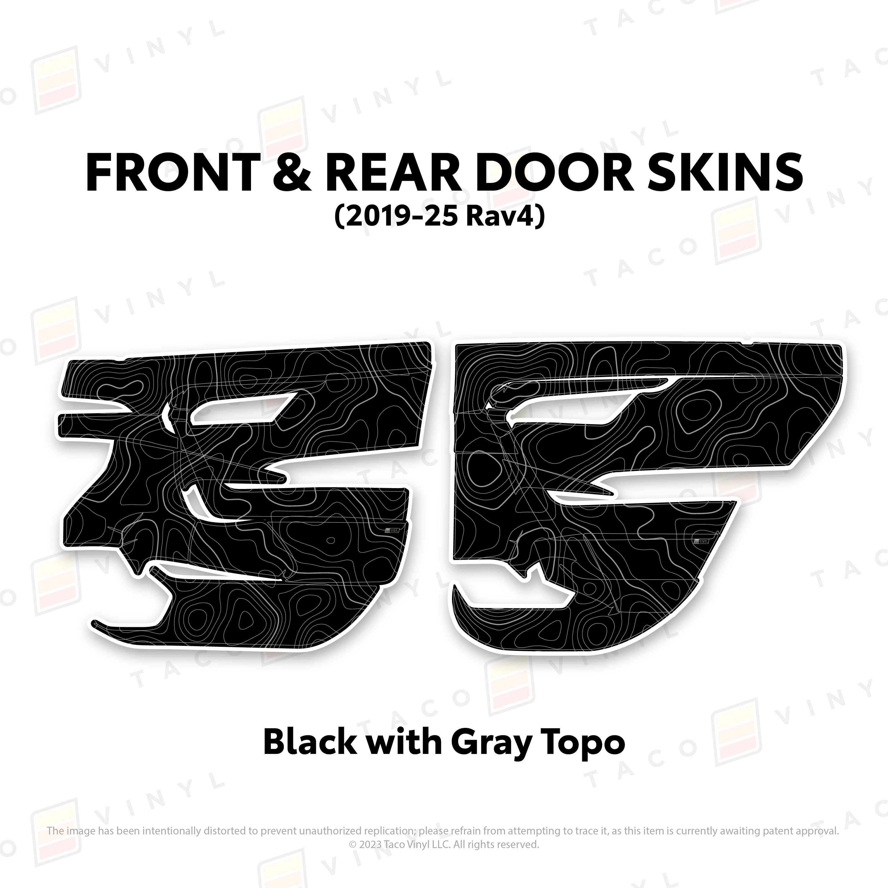 Taco Vinyl Protective Vinyl Front and Rears / Black w/Gray Topo 2019-25 Rav4 Door Skins