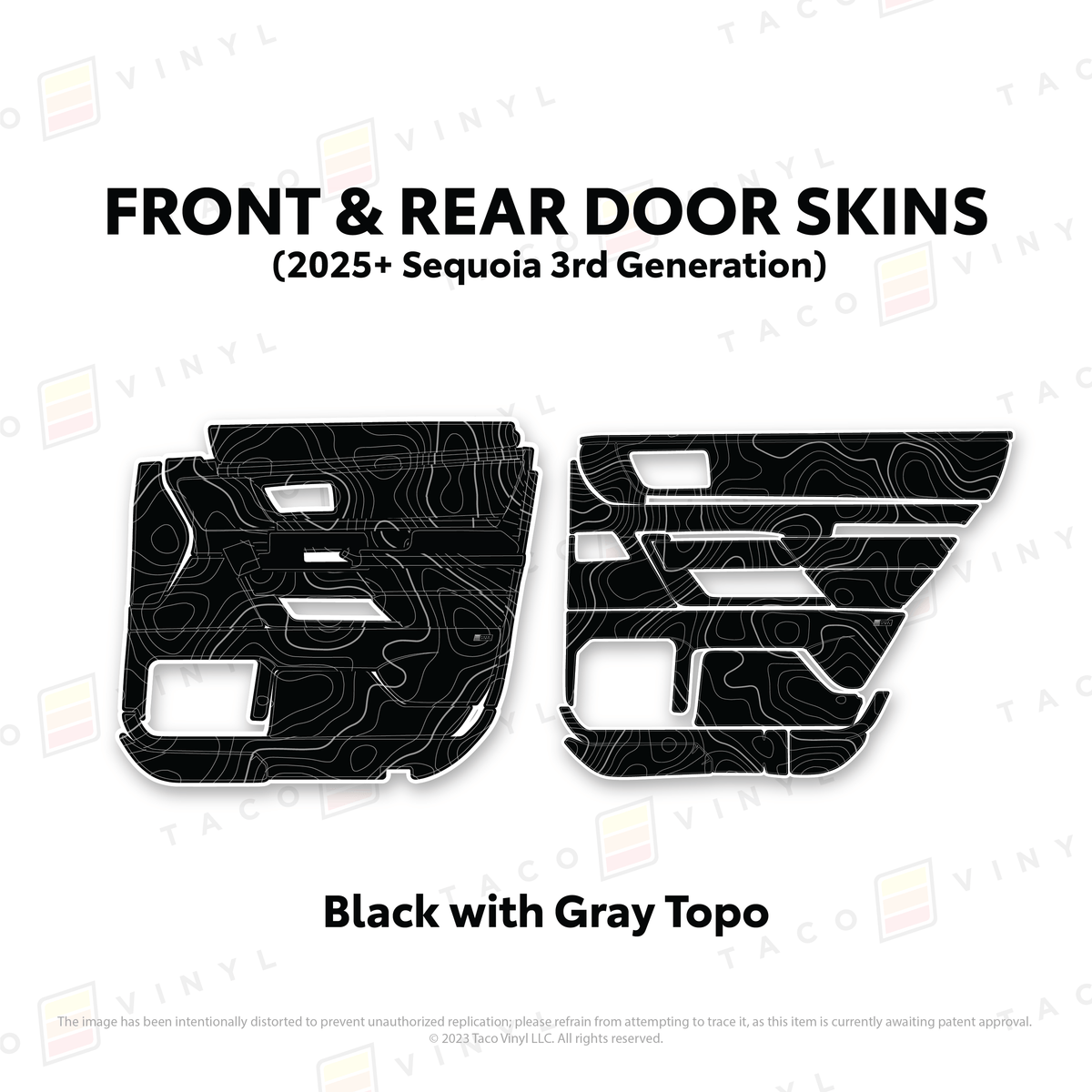 Taco Vinyl Protective Vinyl Front and Rears / Black w/Gray Topo 2023+ Sequoia Door Skins