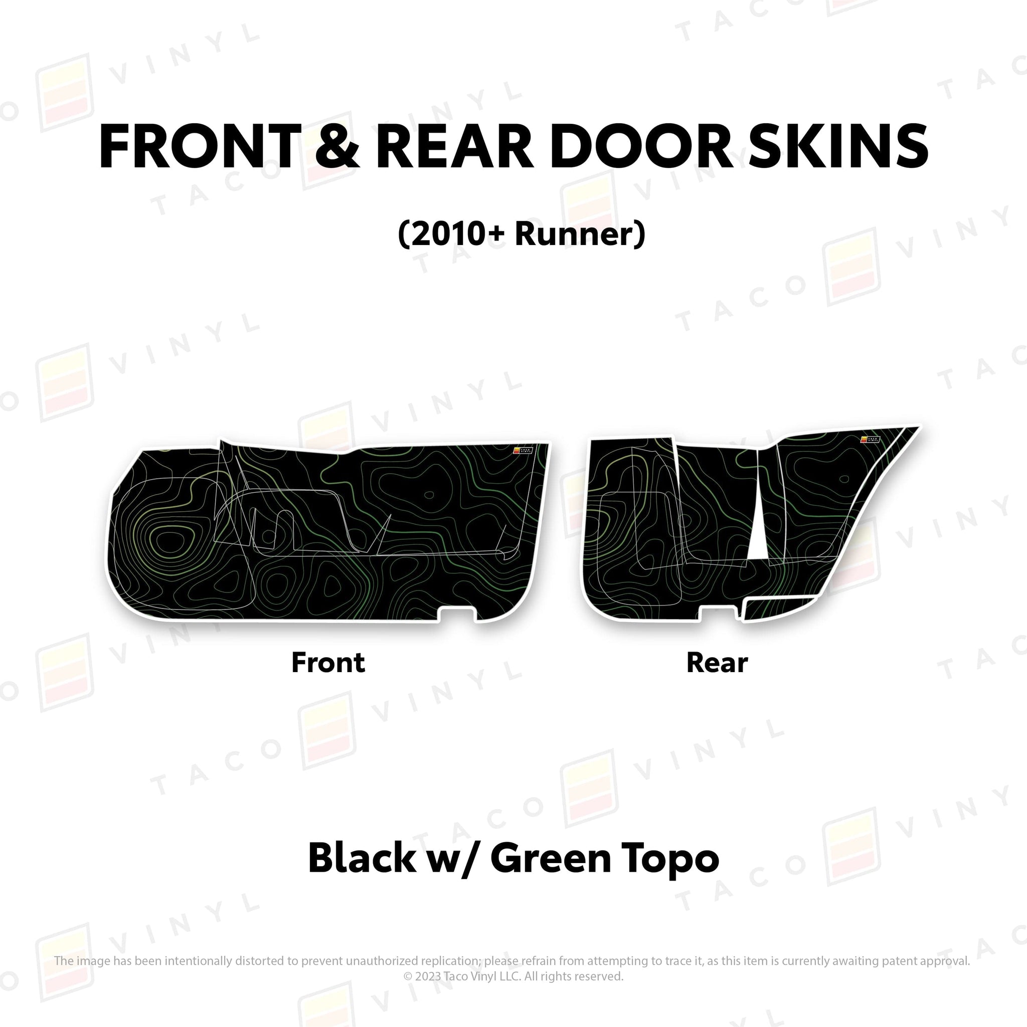 Taco Vinyl Protective Vinyl Front and Rears / Black w/Green Scheme Topo 2010-24 4Runner Door Skins (Lower Section)