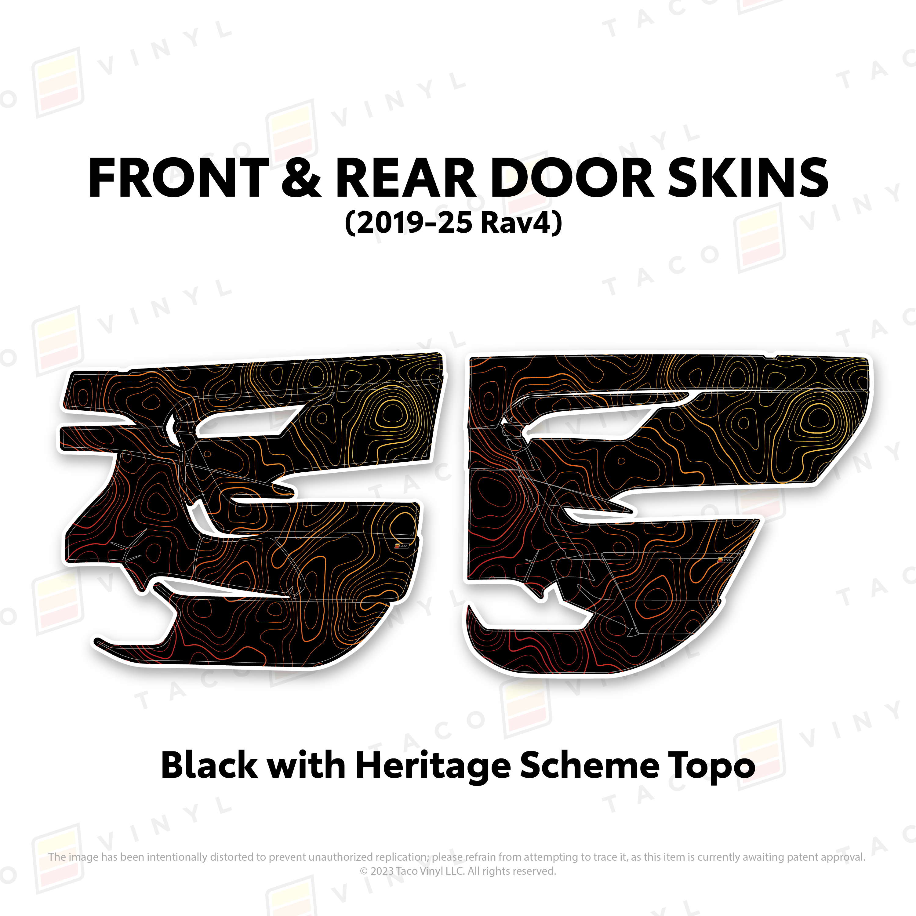 Taco Vinyl Protective Vinyl Front and Rears / Black w/Heritage Scheme Topo 2019-25 Rav4 Door Skins