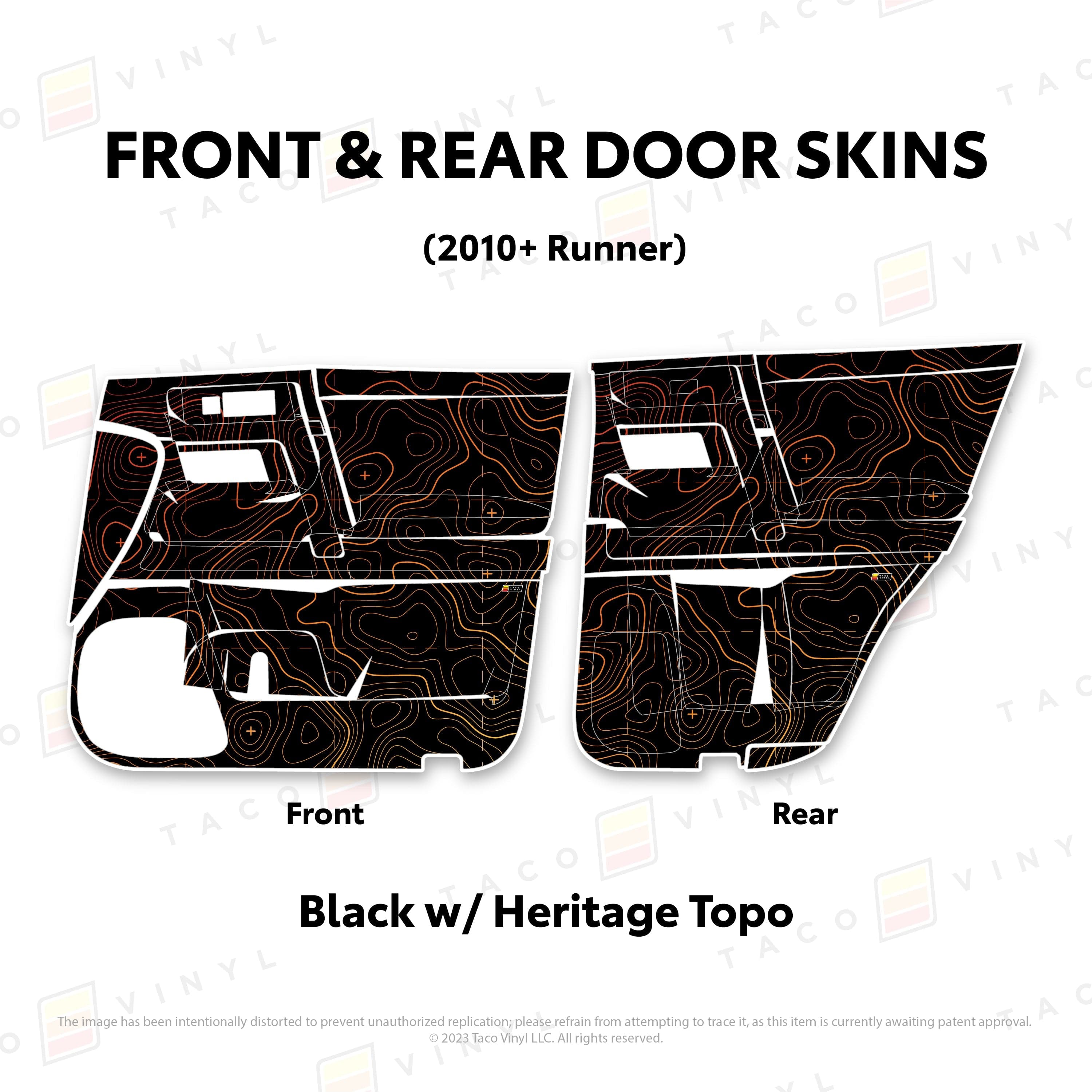 Taco Vinyl Protective Vinyl Front and Rears / Black w/ Heritage Topo 2010-24 4Runner Door Skins