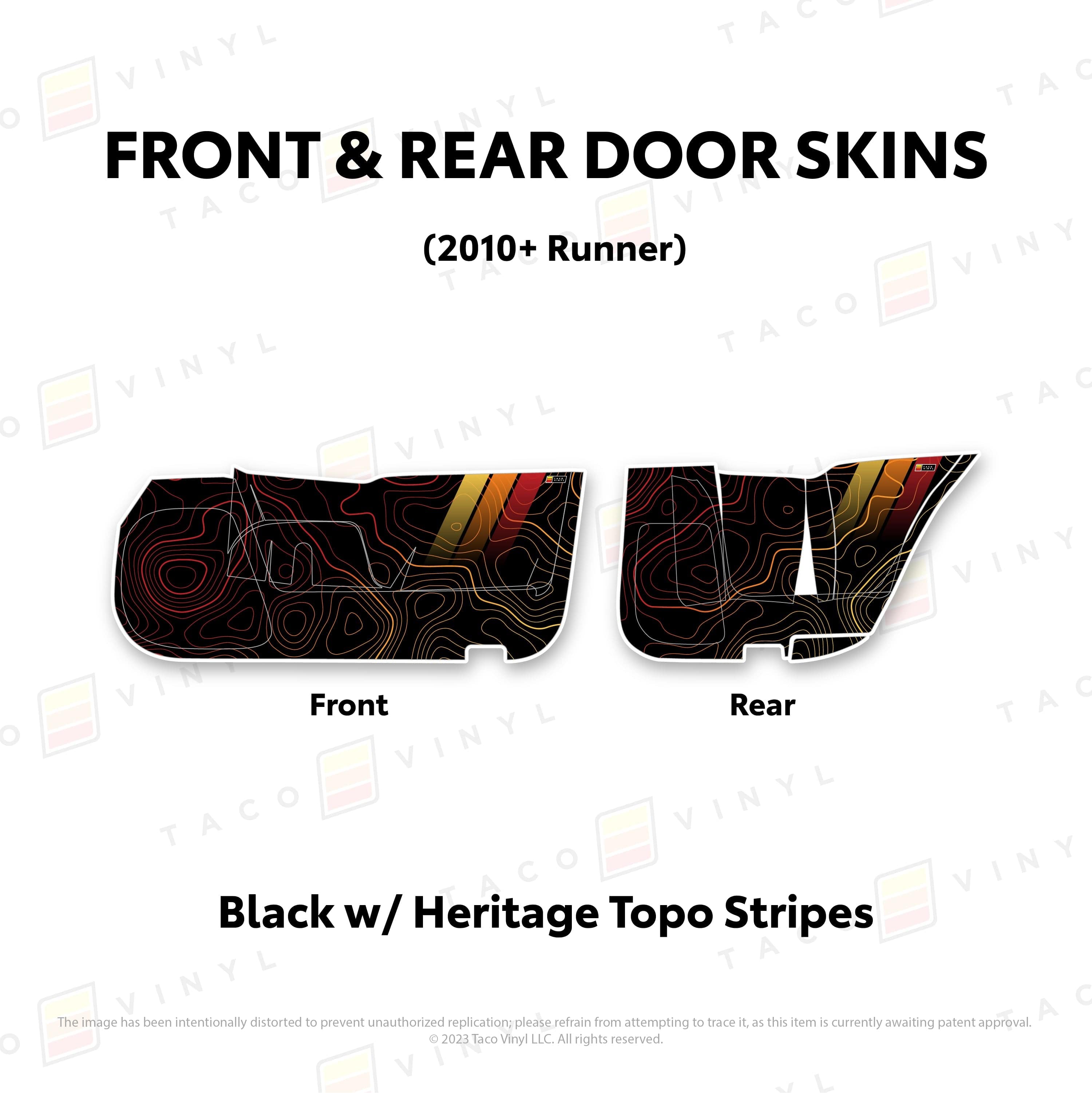 Taco Vinyl Protective Vinyl Front and Rears / Black w/ Heritage Topo 2010-24 4Runner Door Skins (Lower Section)