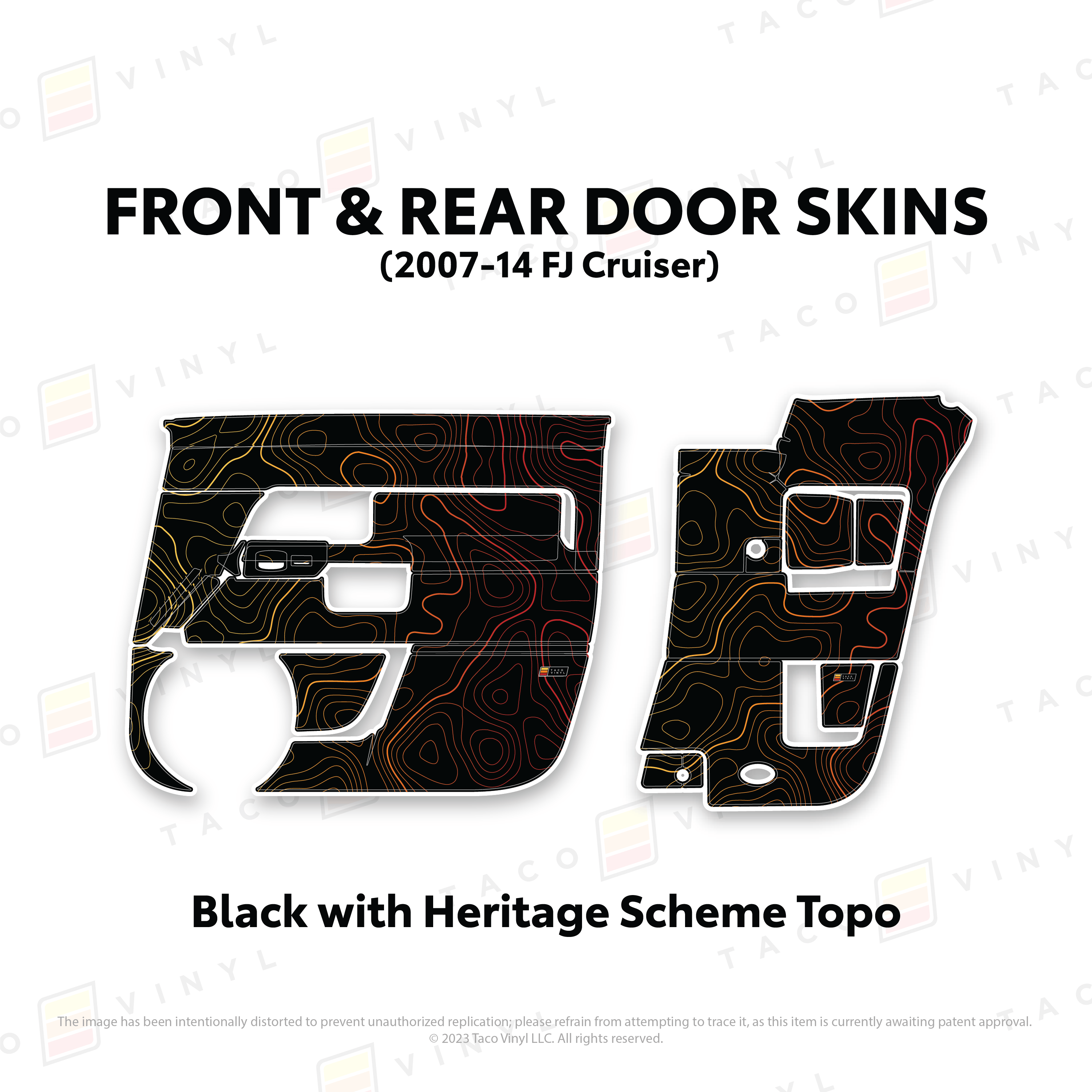 Taco Vinyl Protective Vinyl Front and Rears / Black w/ Heritage Topo FJ Cruiser Door Skins
