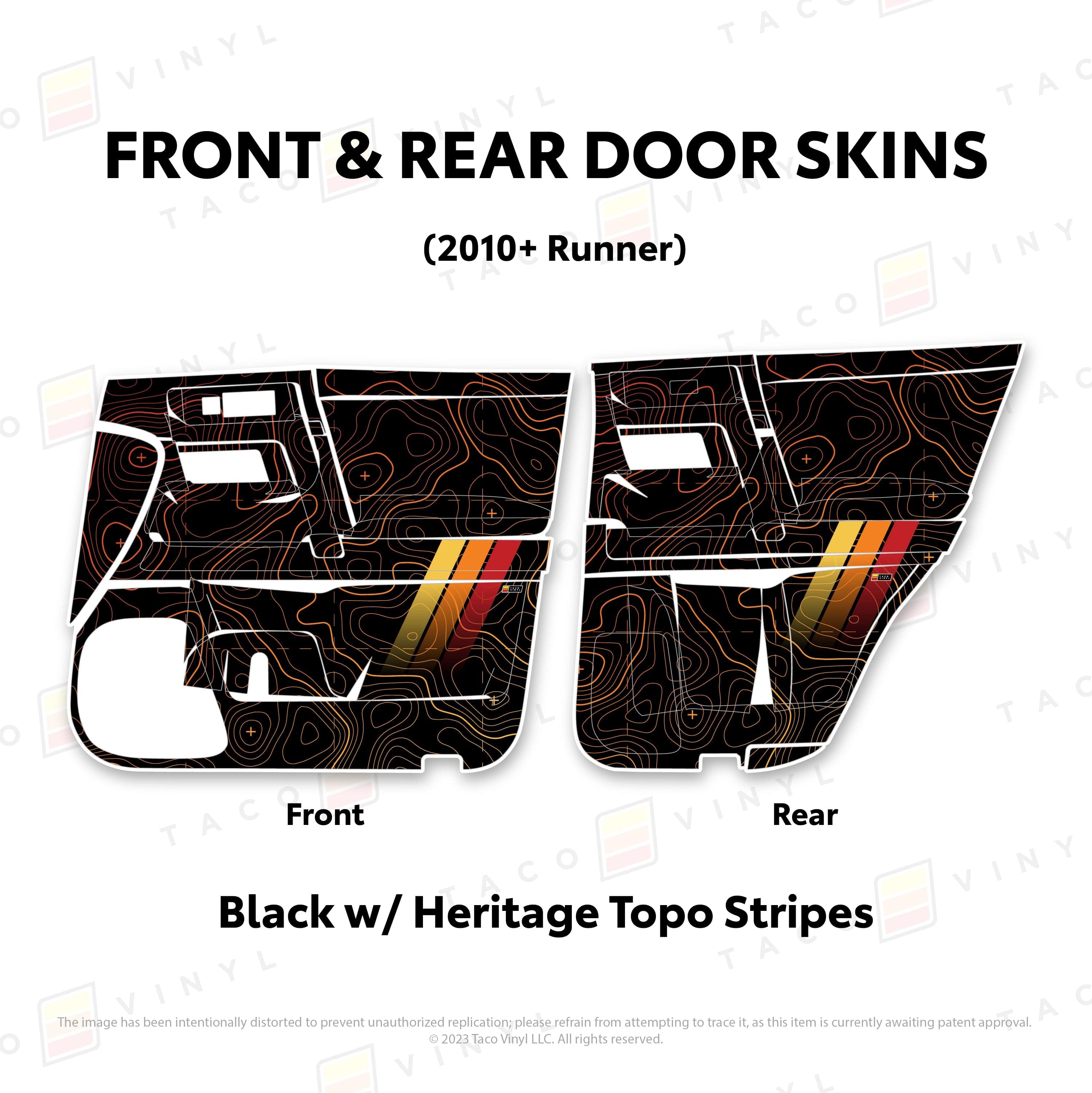 Taco Vinyl Protective Vinyl Front and Rears / Black w/ Heritage Topo/stripes 2010-24 4Runner Door Skins