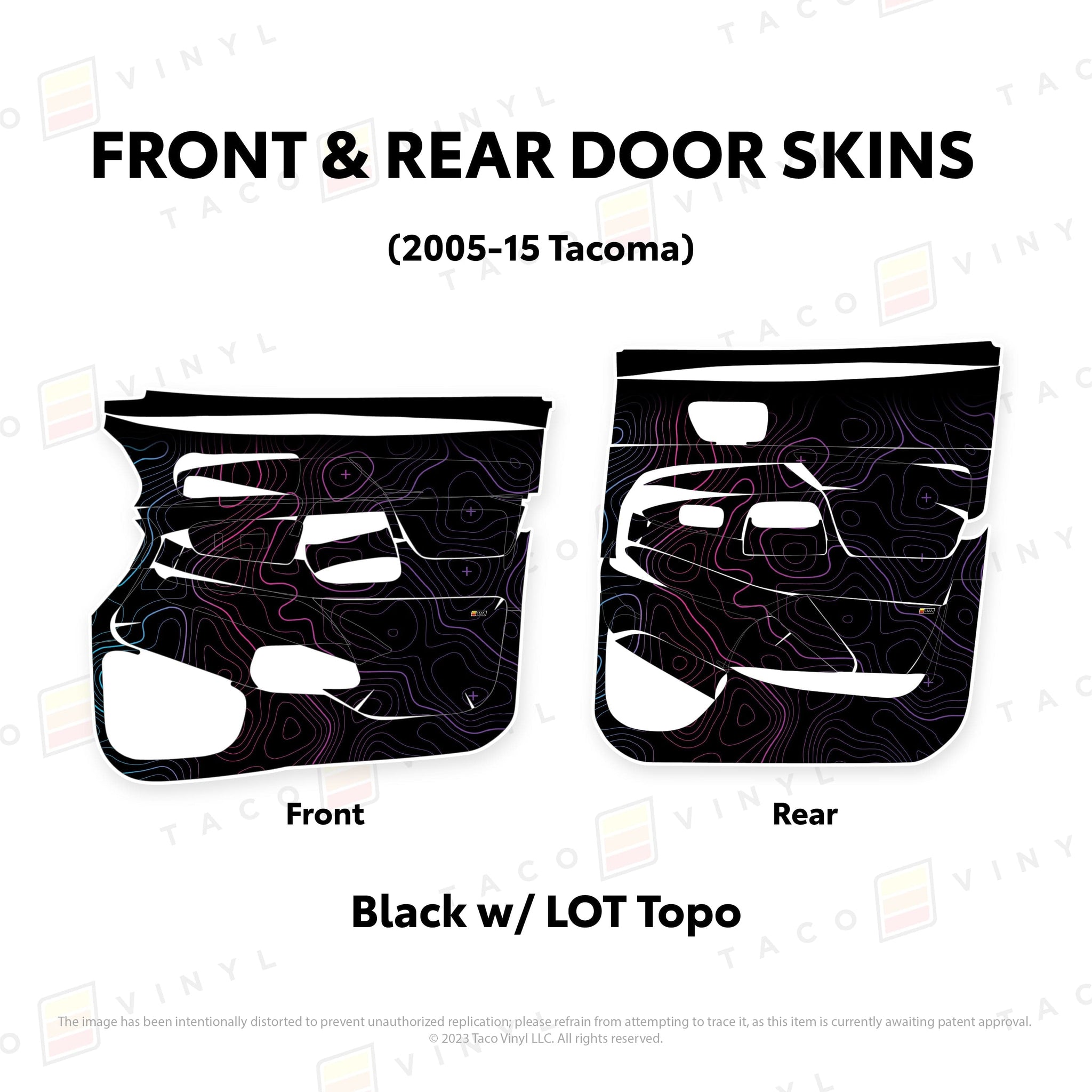 Taco Vinyl Protective Vinyl Front and Rears / Black w/LOT Scheme Topo 2005-15 Tacoma Door Skins