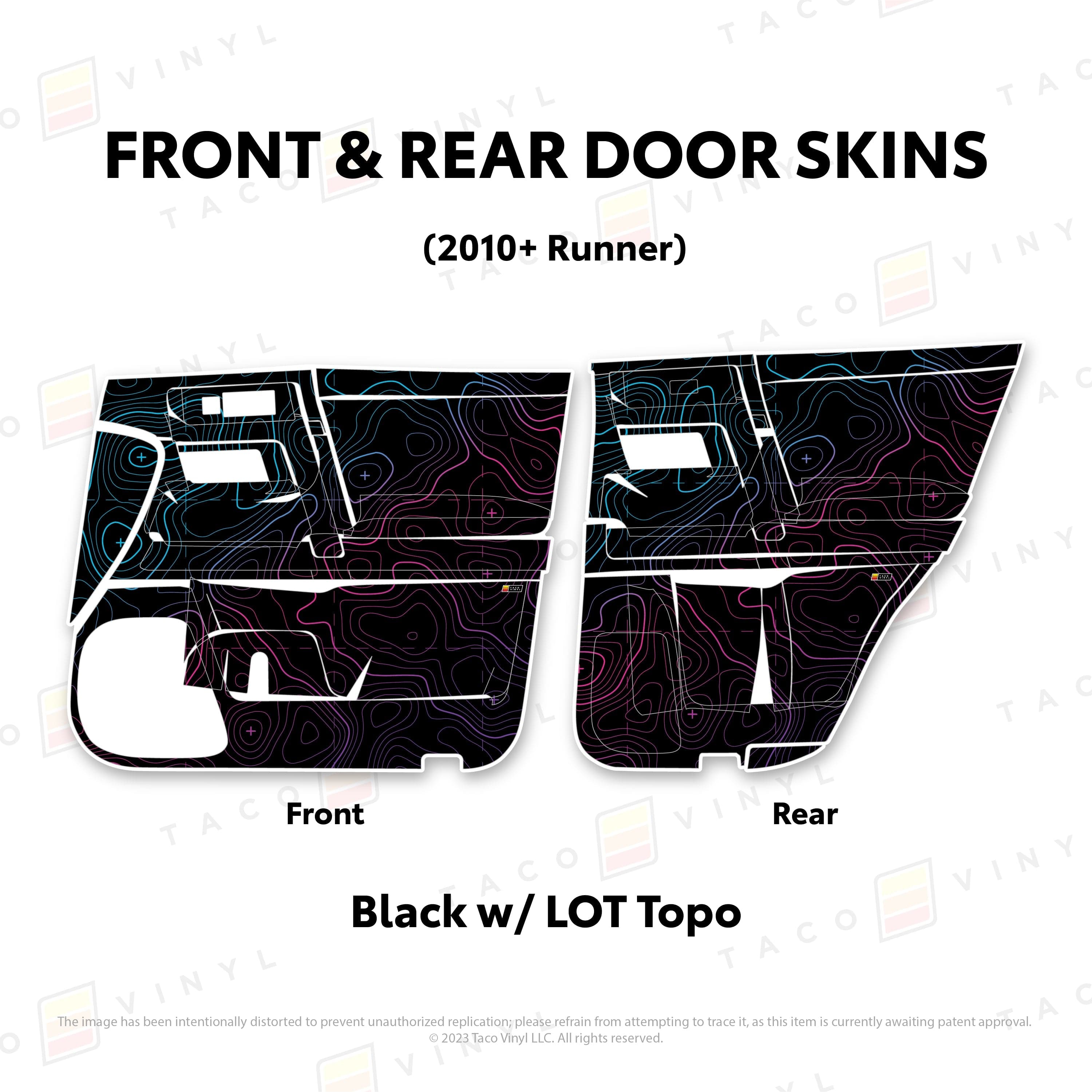 Taco Vinyl Protective Vinyl Front and Rears / Black w/LOT Scheme Topo 2010-24 4Runner Door Skins