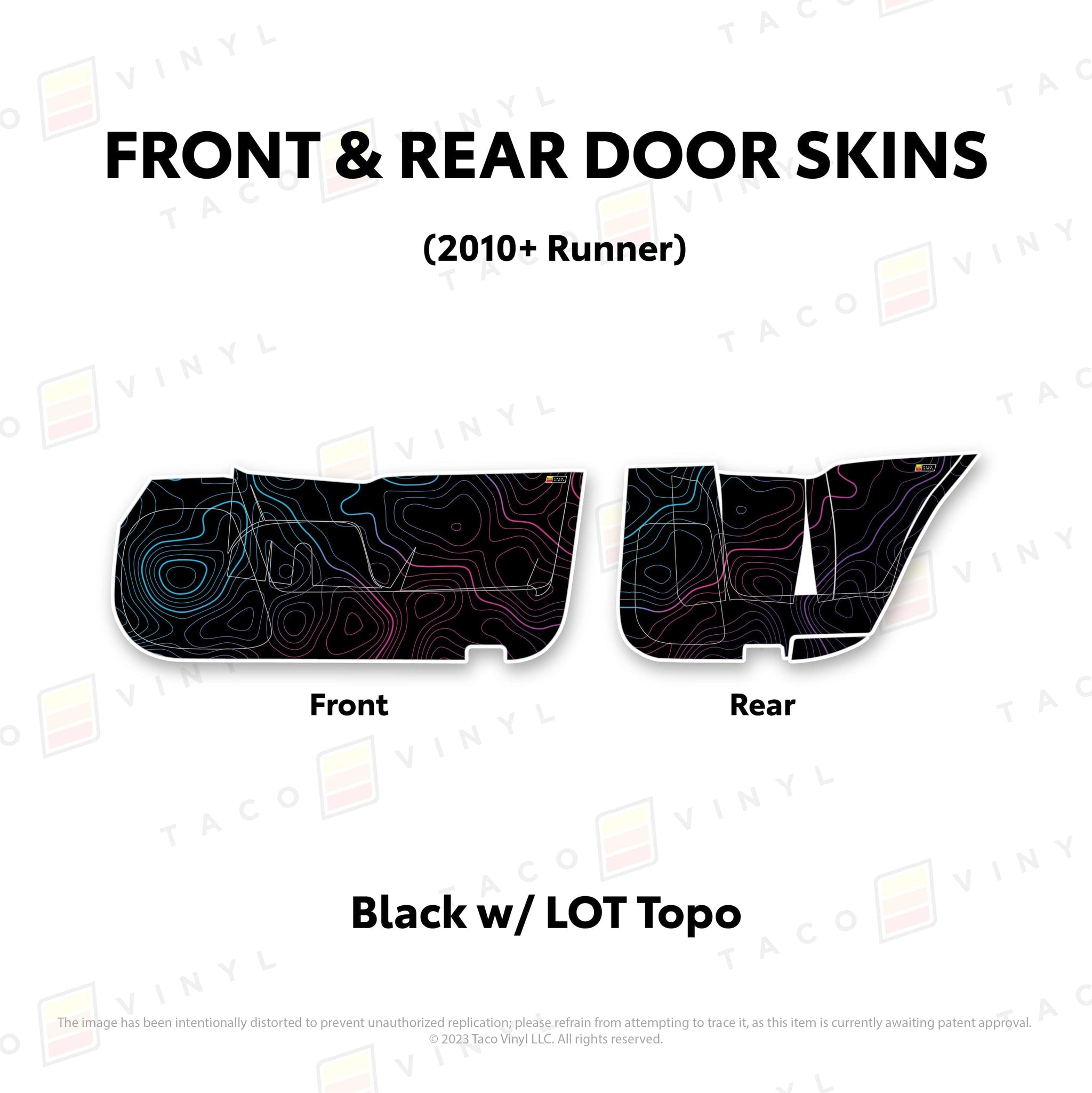 Taco Vinyl Protective Vinyl Front and Rears / Black w/LOT Scheme Topo 2010-24 4Runner Door Skins (Lower Section)