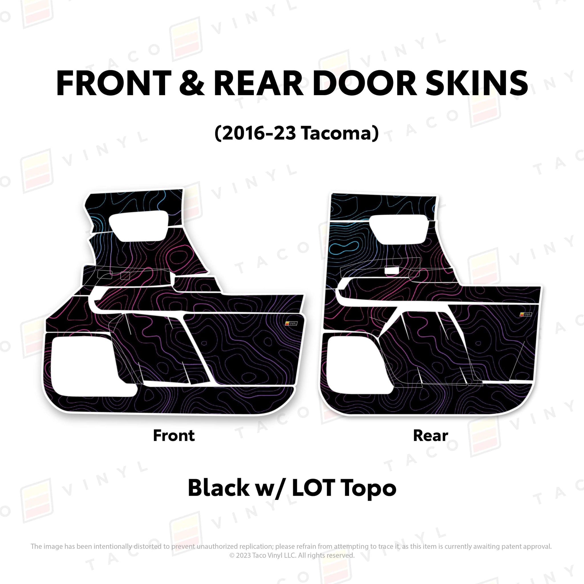 Taco Vinyl Protective Vinyl Front and Rears / Black w/LOT Scheme Topo 2016-23 Tacoma Door Skins