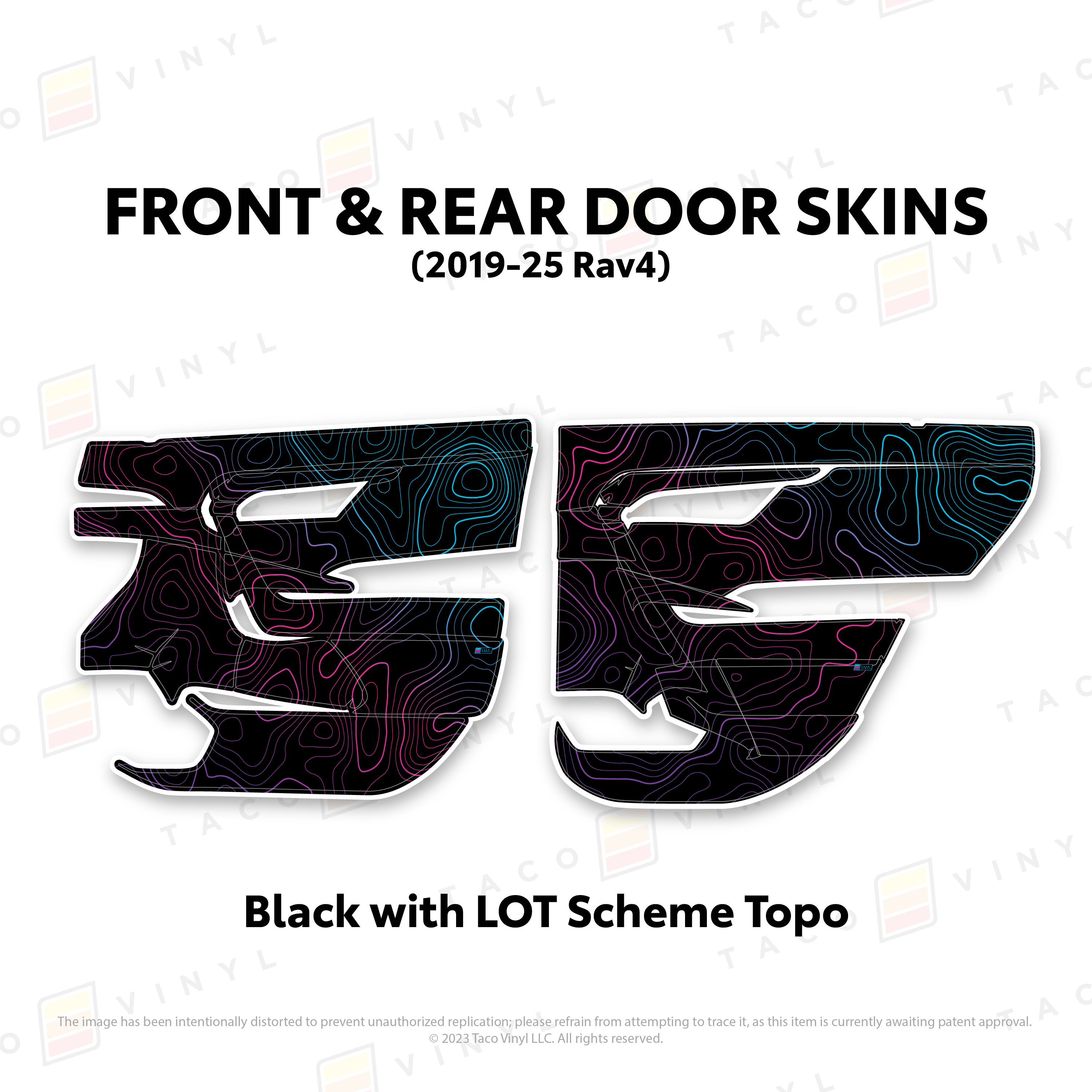 Taco Vinyl Protective Vinyl Front and Rears / Black w/LOT Scheme Topo 2019-25 Rav4 Door Skins