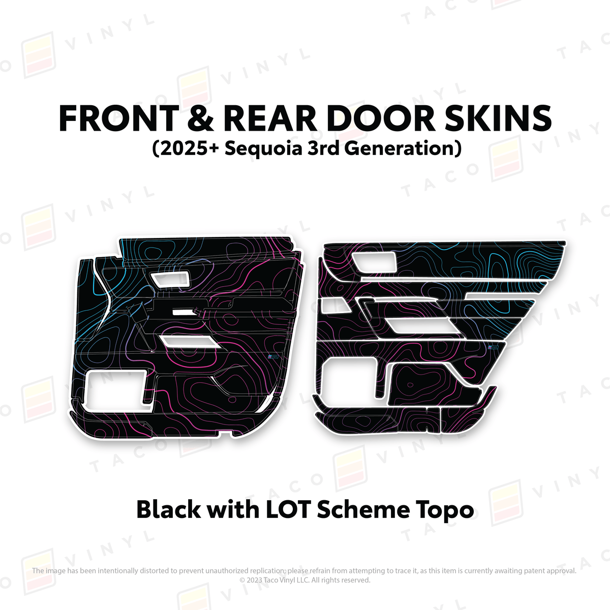 Taco Vinyl Protective Vinyl Front and Rears / Black w/LOT Scheme Topo 2023+ Sequoia Door Skins
