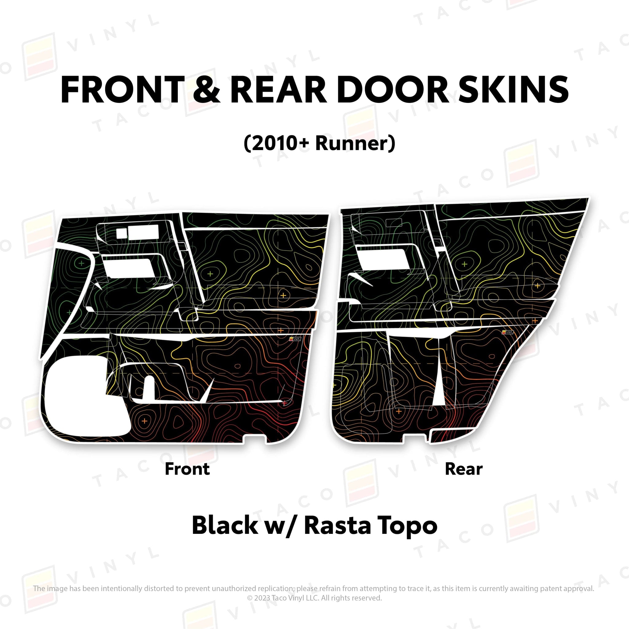 Taco Vinyl Protective Vinyl Front and Rears / Black w/Rasta Scheme Topo 2010-24 4Runner Door Skins