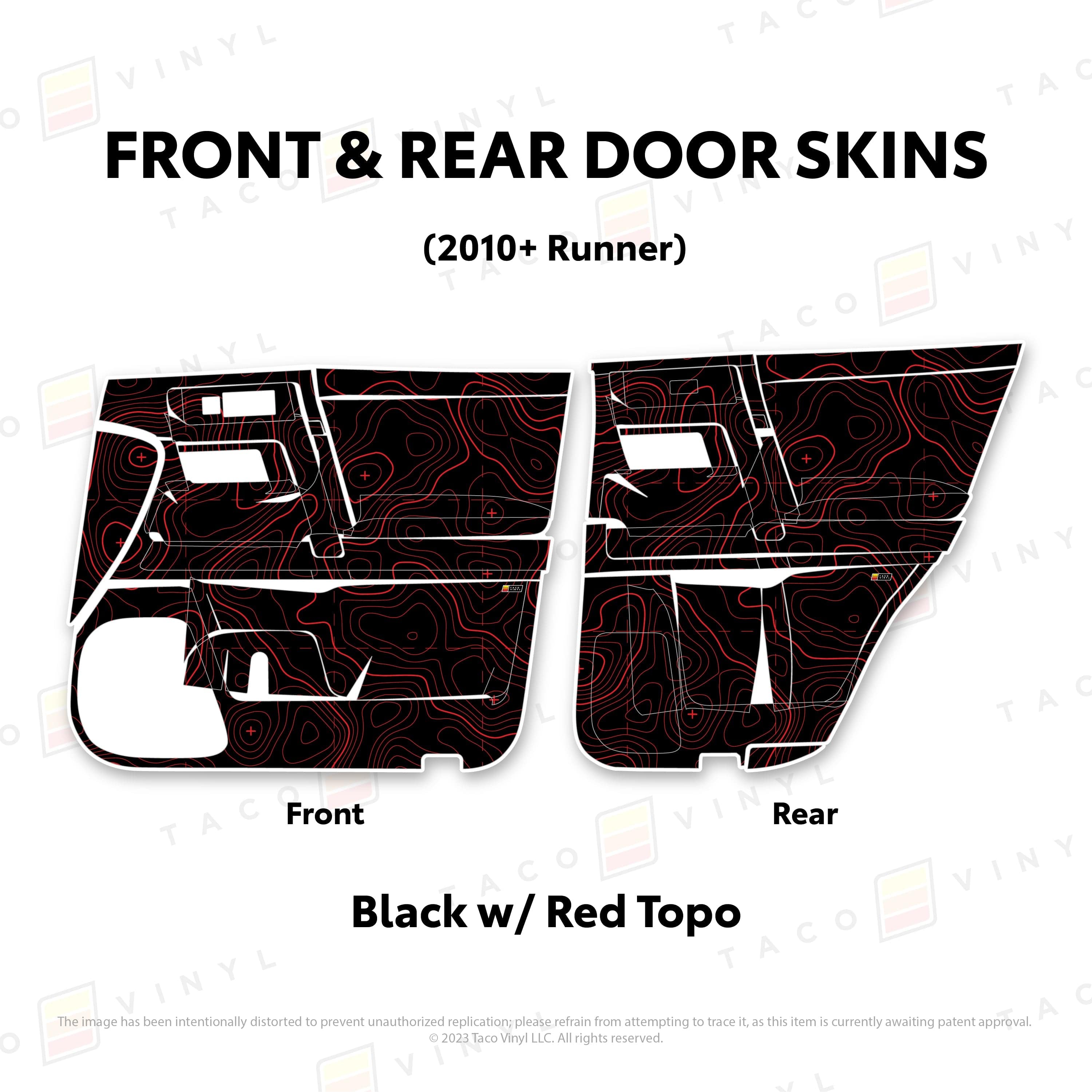 Taco Vinyl Protective Vinyl Front and Rears / Black w/Red Topo 2010-24 4Runner Door Skins