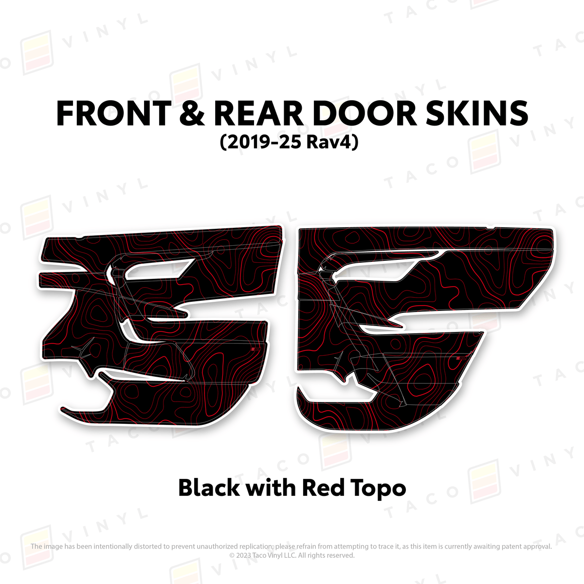 Taco Vinyl Protective Vinyl Front and Rears / Black w/Red Topo 2019-25 Rav4 Door Skins