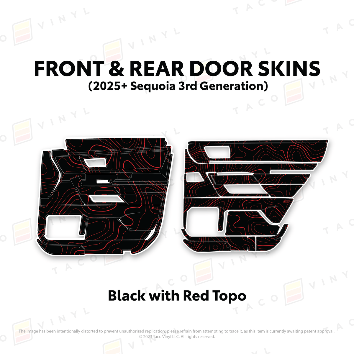 Taco Vinyl Protective Vinyl Front and Rears / Black w/Red Topo 2023+ Sequoia Door Skins