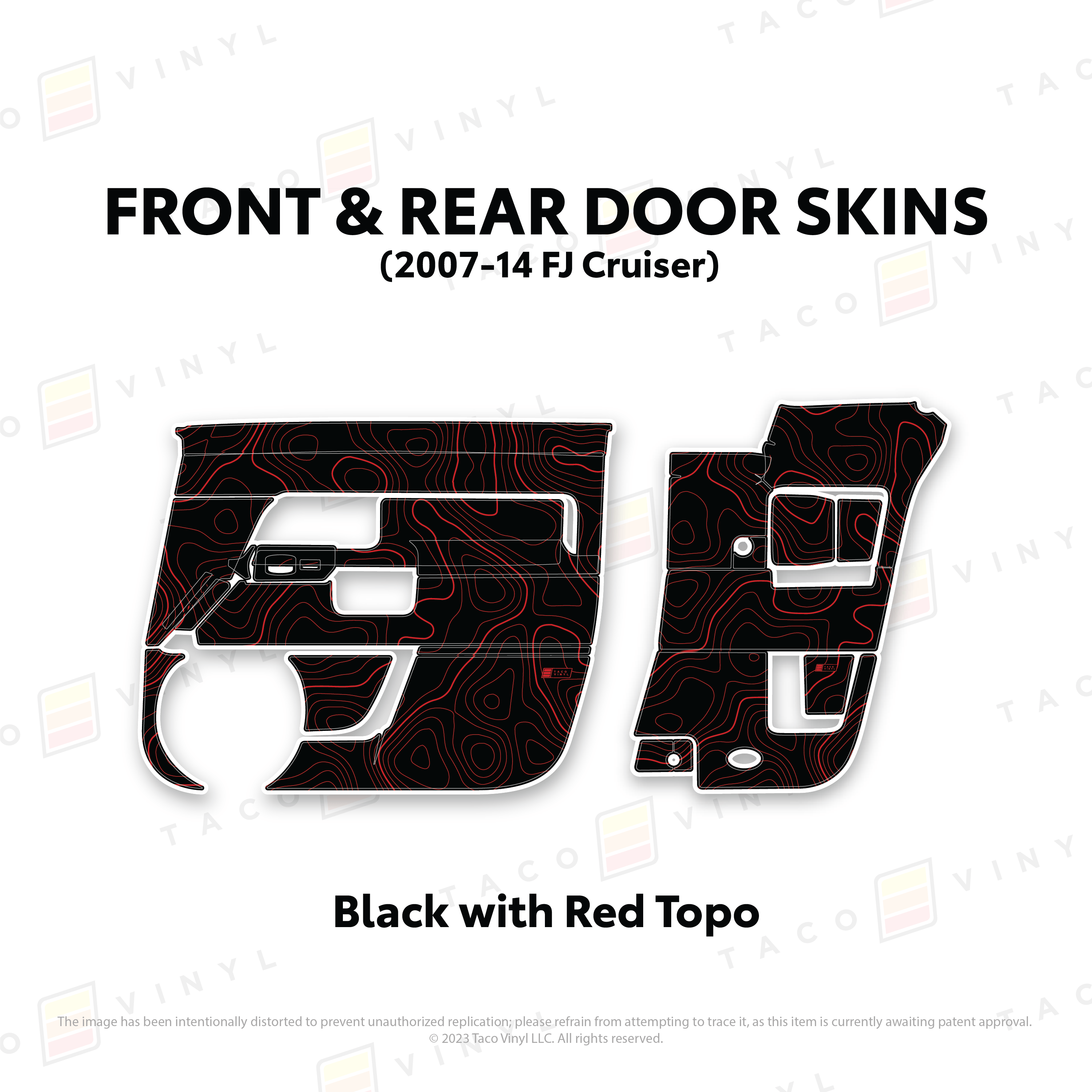 Taco Vinyl Protective Vinyl Front and Rears / Black w/ Red Topo FJ Cruiser Door Skins