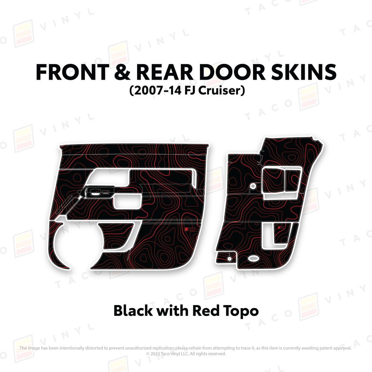 Taco Vinyl Protective Vinyl Front and Rears / Black w/ Red Topo FJ Cruiser Door Skins