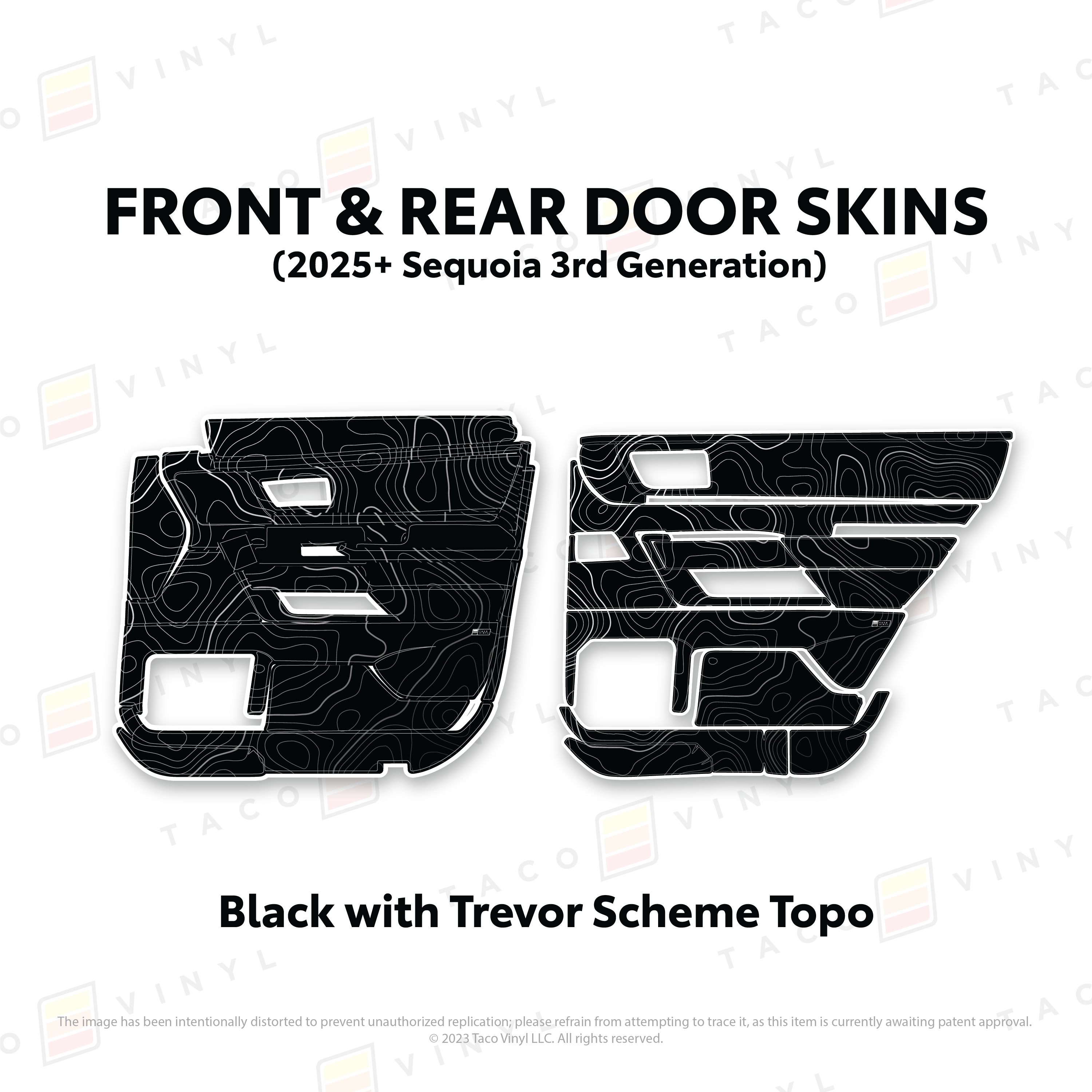 Taco Vinyl Protective Vinyl Front and Rears / Black w/Trevor Scheme Topo 2023+ Sequoia Door Skins