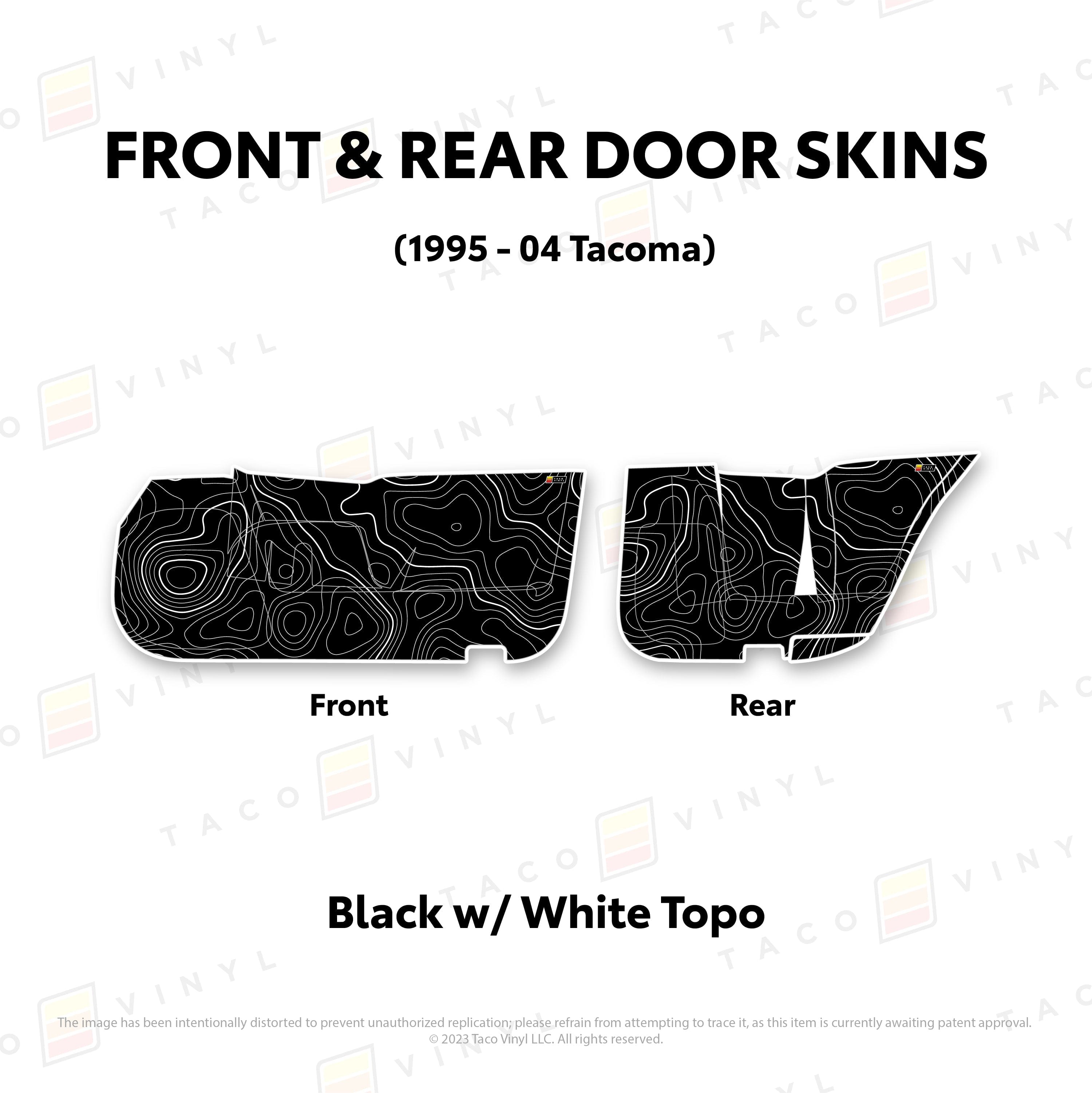 Taco Vinyl Protective Vinyl Front and Rears / Black w/ White Topo 2010-24 4Runner Door Skins (Lower Section)