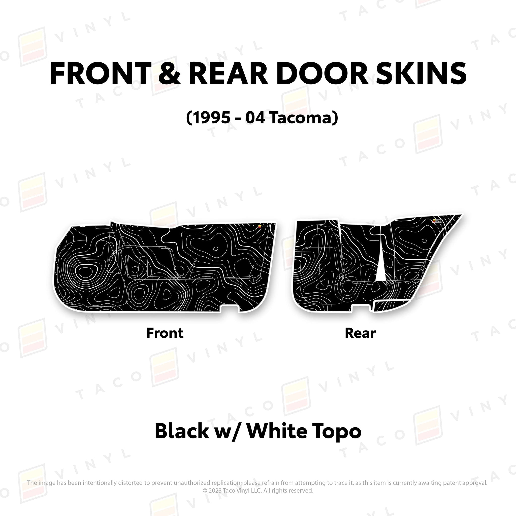 Taco Vinyl Protective Vinyl Front and Rears / Black w/ White Topo 2010-24 4Runner Door Skins (Lower Section)