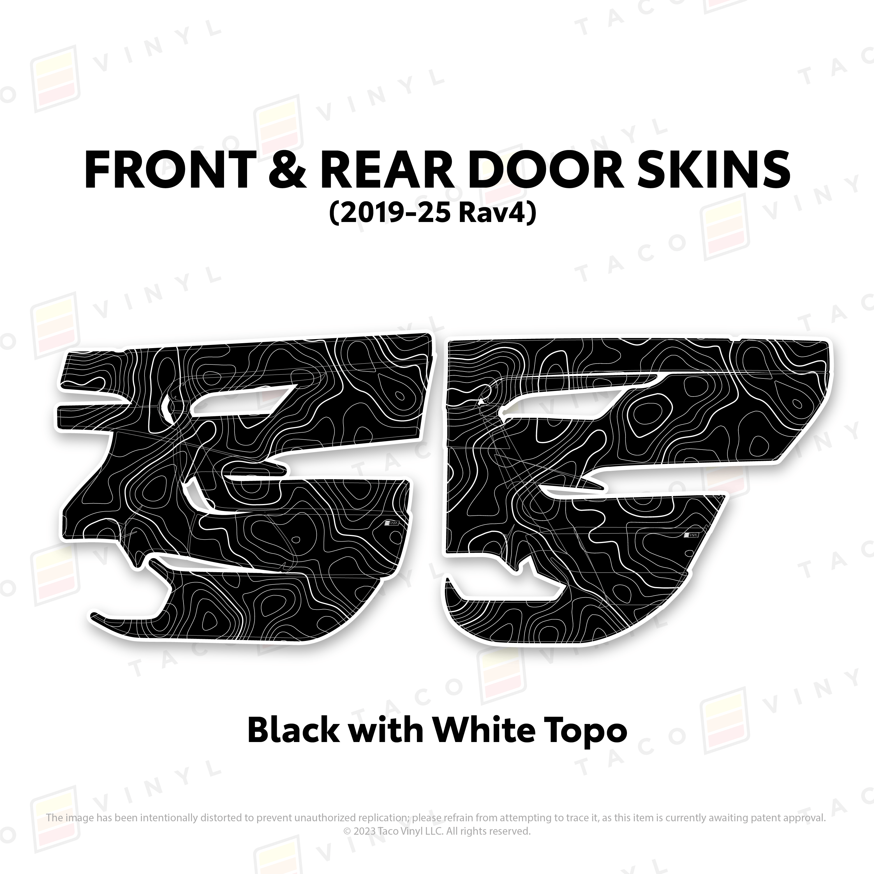 Taco Vinyl Protective Vinyl Front and Rears / Black w/White Topo 2019-25 Rav4 Door Skins