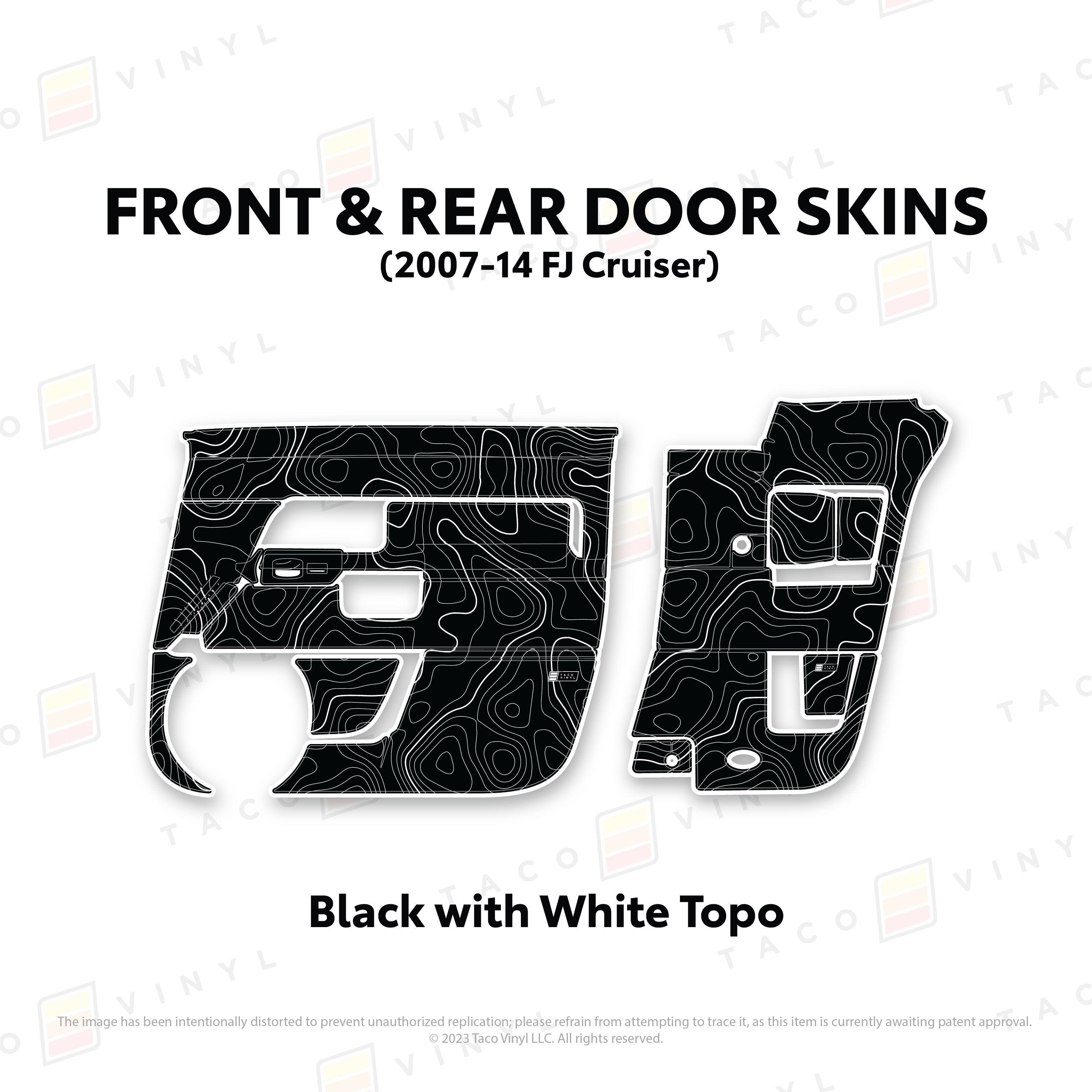 Taco Vinyl Protective Vinyl Front and Rears / Black w/ White Topo FJ Cruiser Door Skins