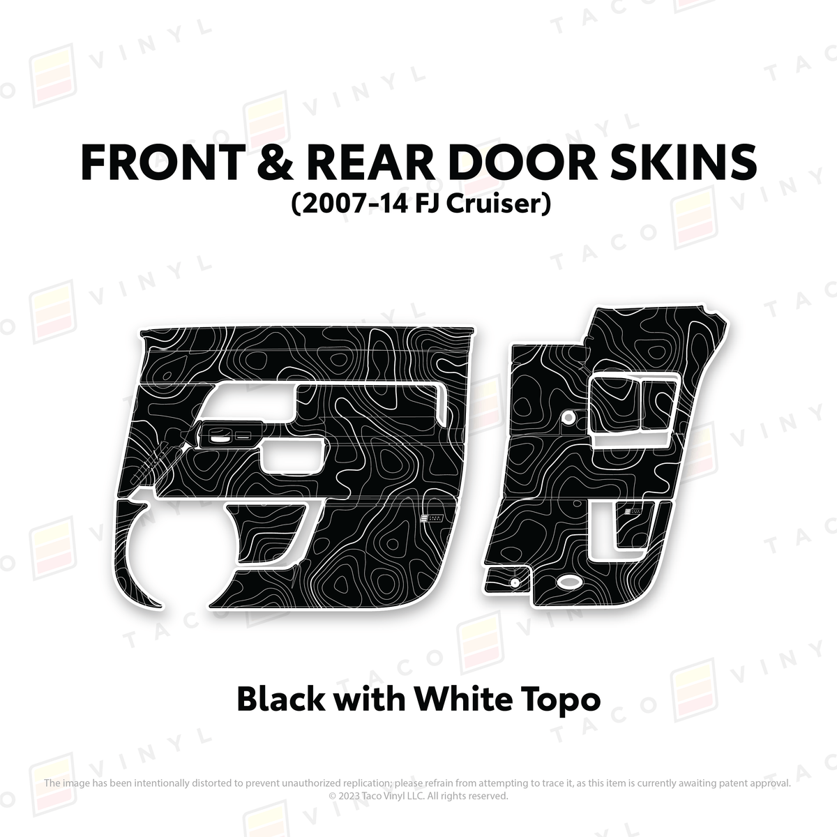 Taco Vinyl Protective Vinyl Front and Rears / Black w/ White Topo FJ Cruiser Door Skins