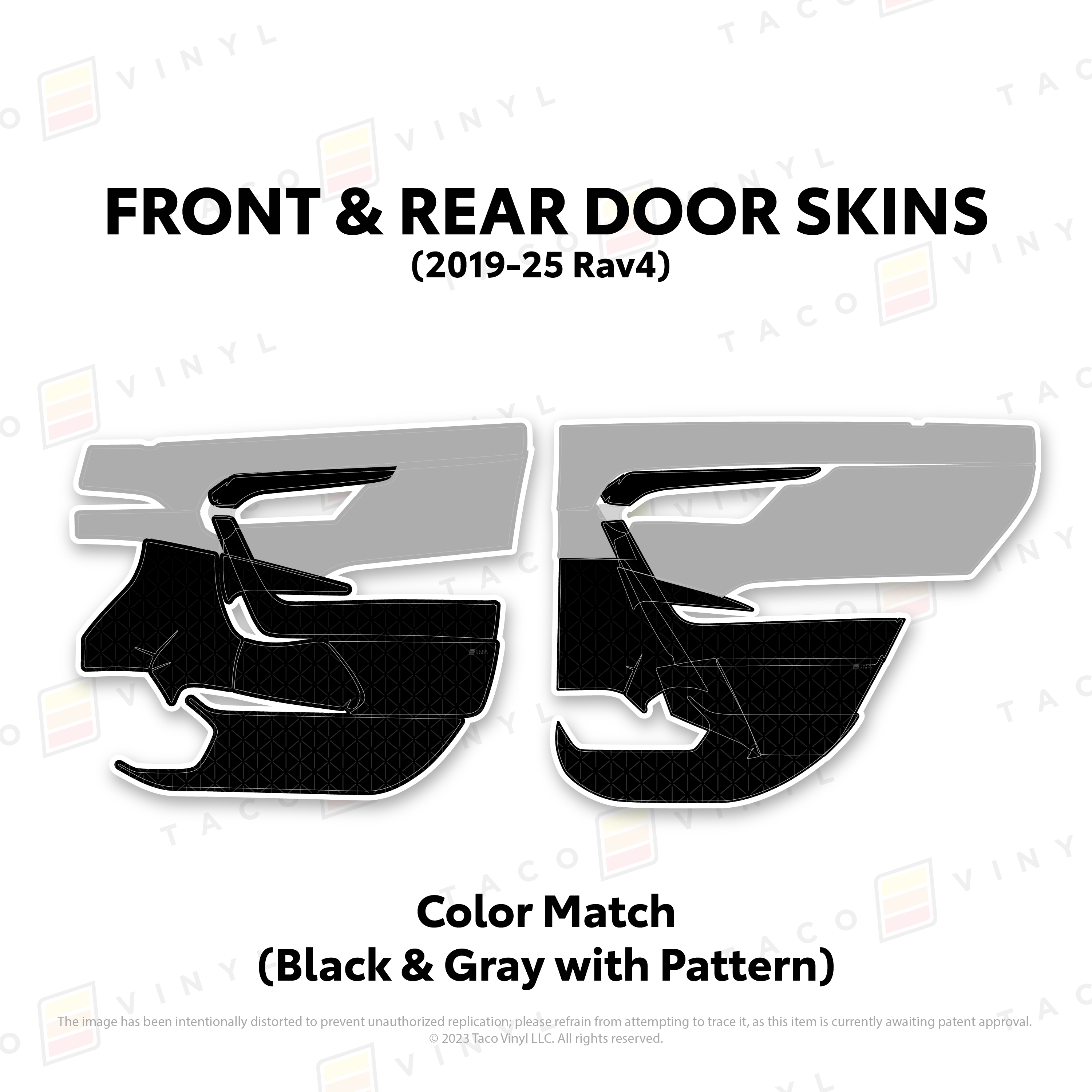 Taco Vinyl Protective Vinyl Front and Rears / Color Match (Black & Gray) 2019-25 Rav4 Door Skins
