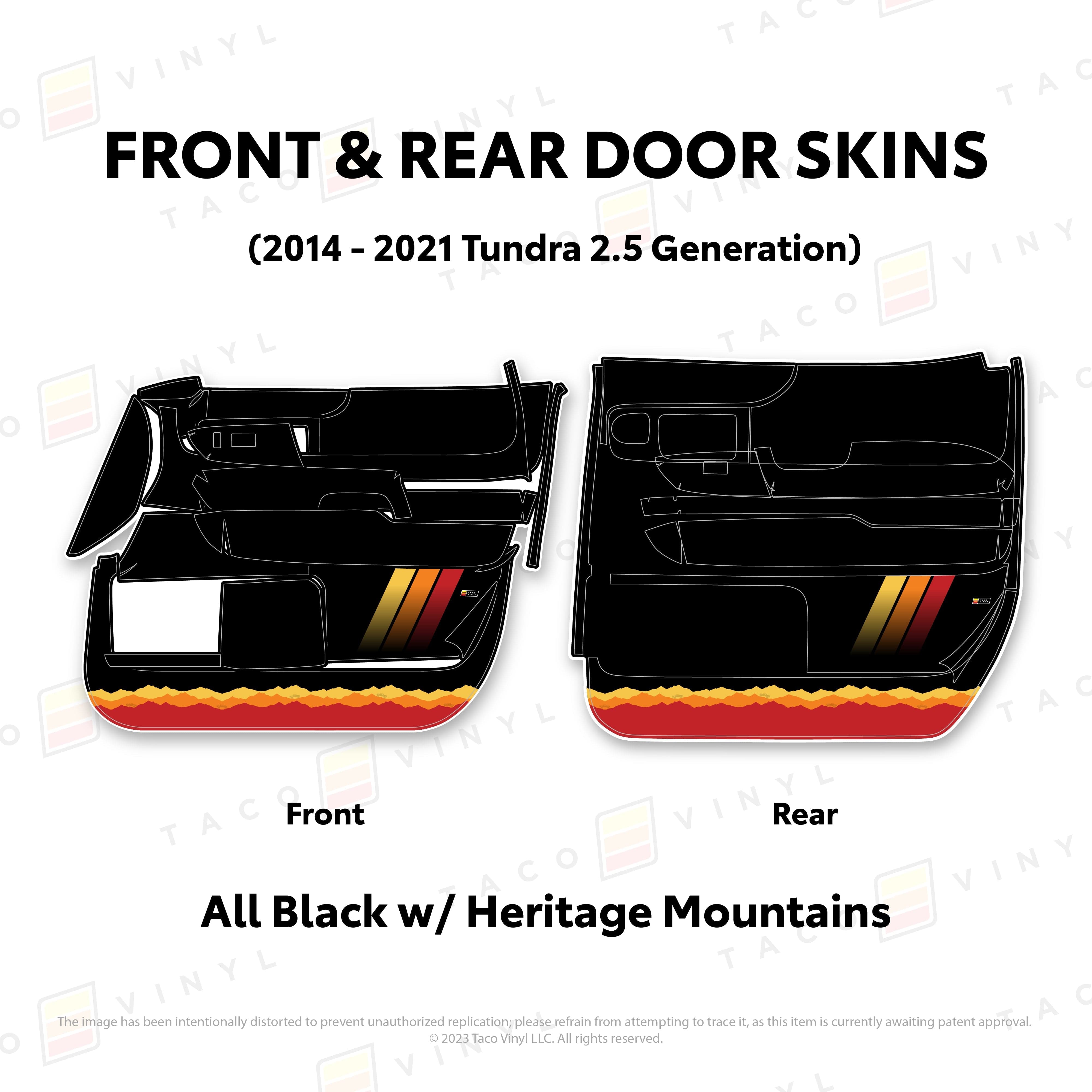 Taco Vinyl Protective Vinyl Front and Rears Crewmax / All Black w/ Heritage Mountains 2014 - 2021 Tundra Door Skins