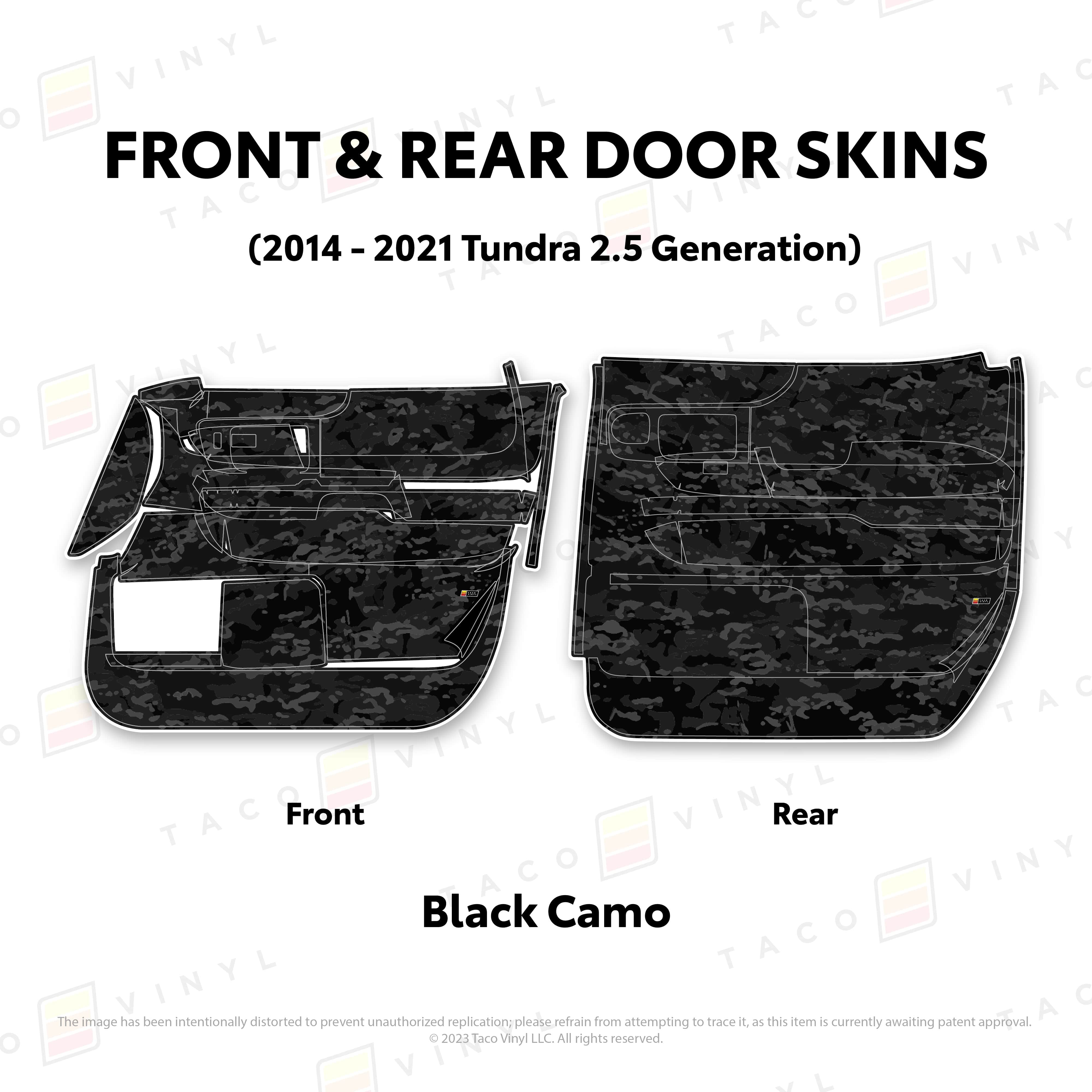 Taco Vinyl Protective Vinyl Front and Rears Crewmax / Black Camo 2014 - 2021 Tundra Door Skins