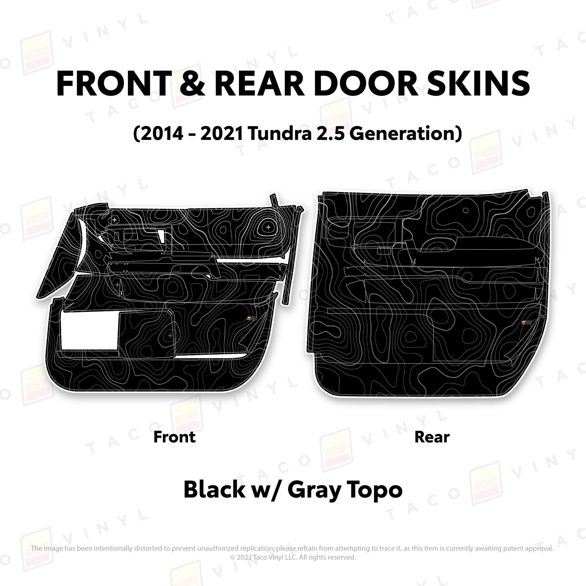 Taco Vinyl Protective Vinyl Front and Rears Crewmax / Black w/Gray Scheme Topo 2014 - 2021 Tundra Door Skins