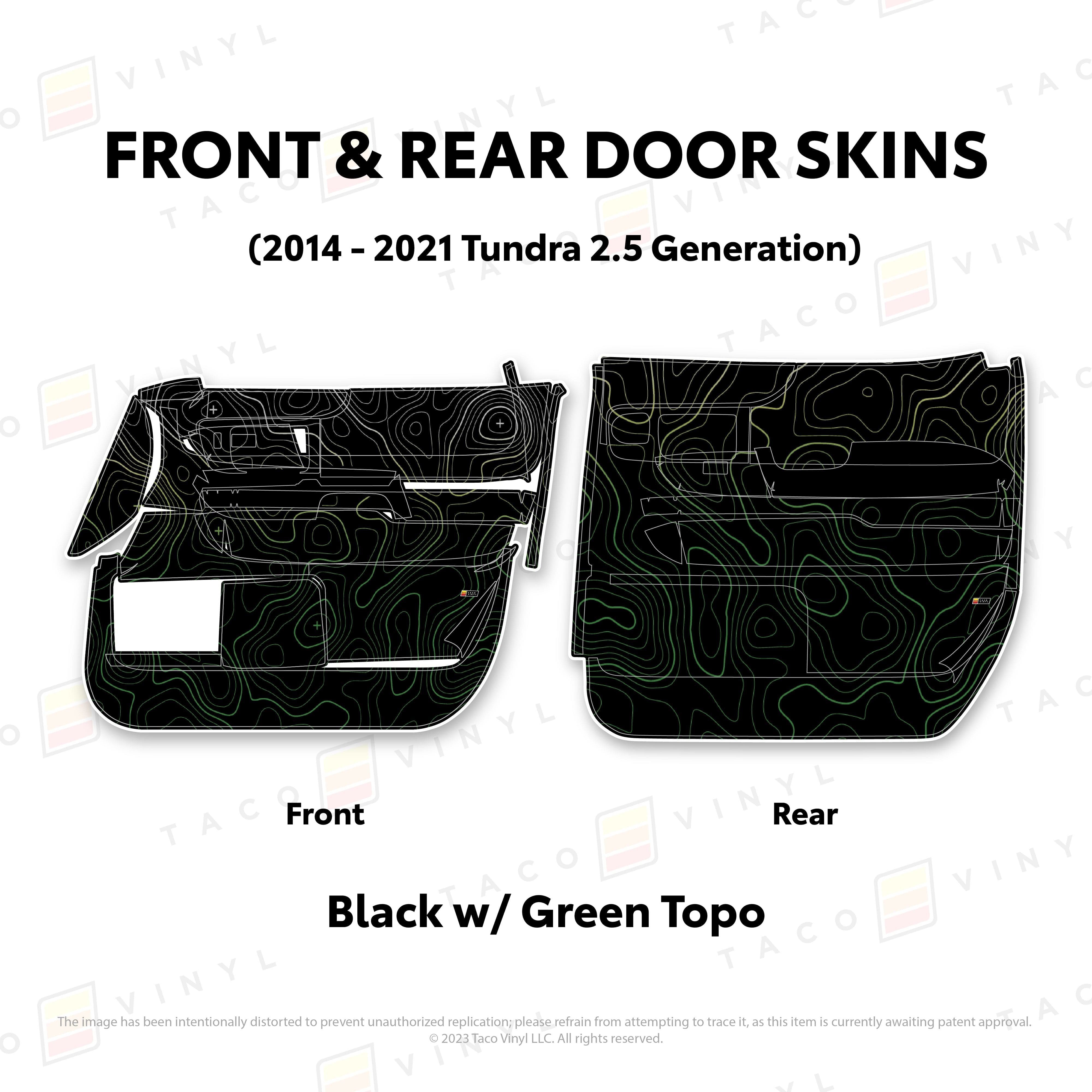 Taco Vinyl Protective Vinyl Front and Rears Crewmax / Black w/Green Scheme Topo 2014 - 2021 Tundra Door Skins