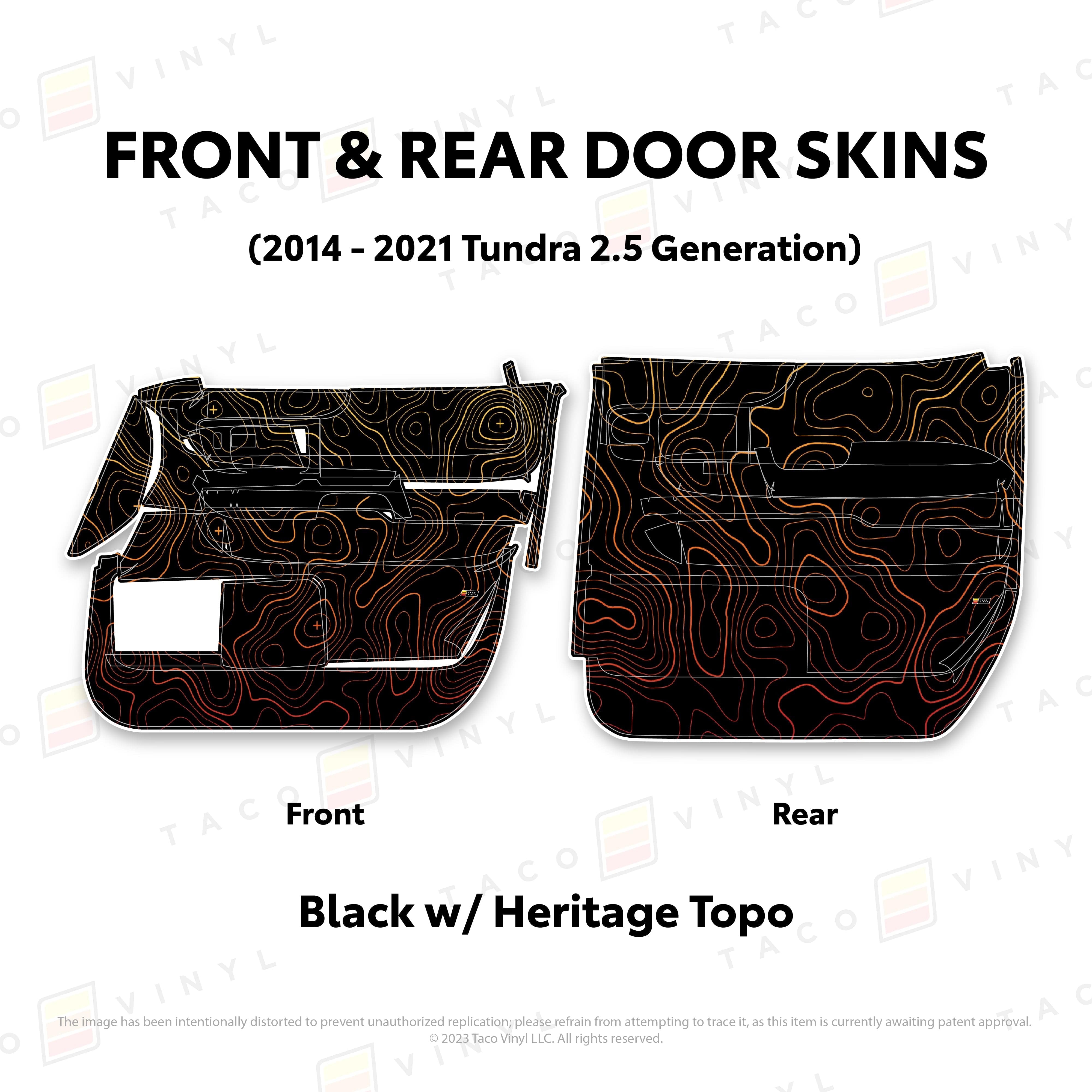 Taco Vinyl Protective Vinyl Front and Rears Crewmax / Black w/ Heritage Topo 2014 - 2021 Tundra Door Skins