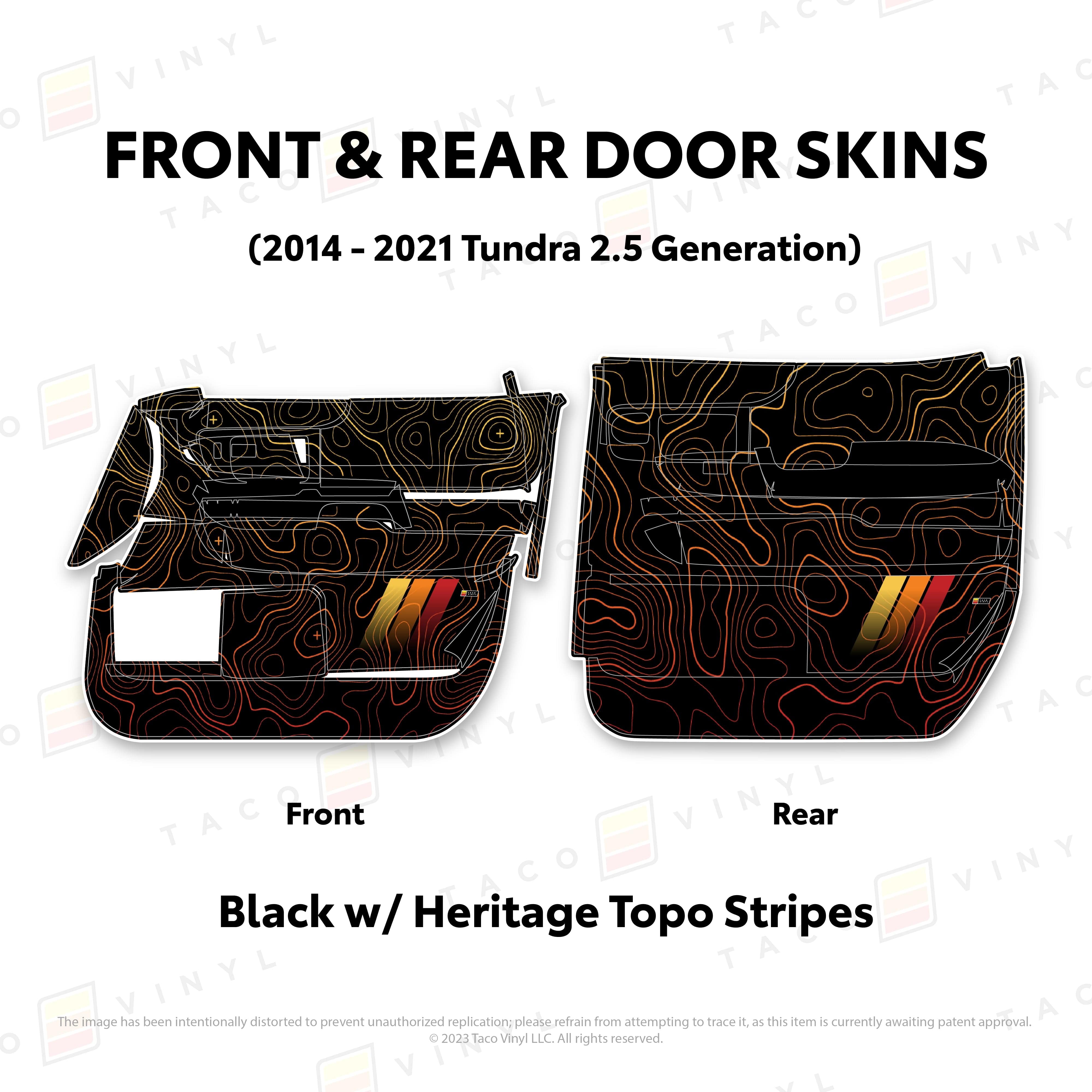 Taco Vinyl Protective Vinyl Front and Rears Crewmax / Black w/ Heritage Topo/stripes 2014 - 2021 Tundra Door Skins