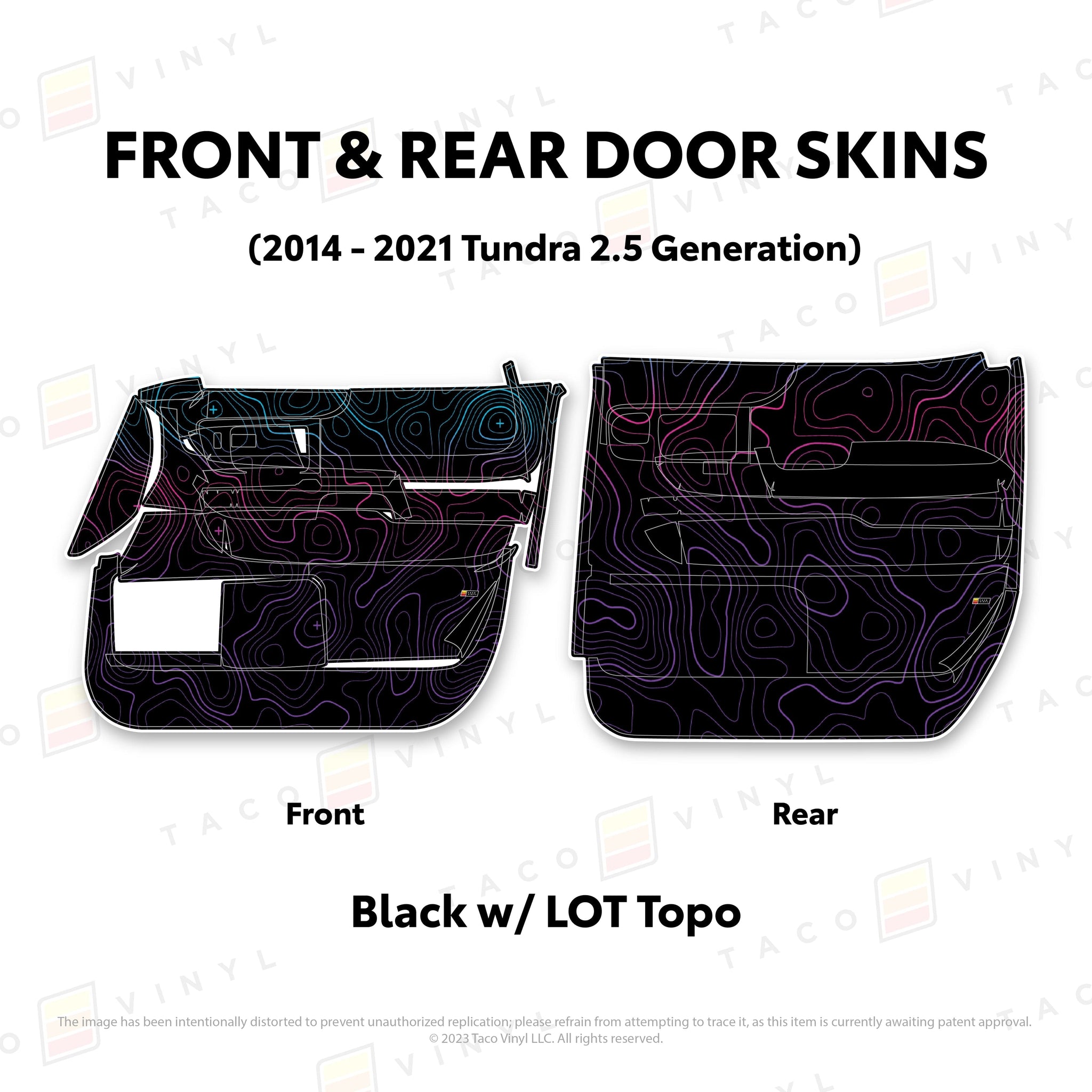 Taco Vinyl Protective Vinyl Front and Rears Crewmax / Black w/LOT Scheme Topo 2014 - 2021 Tundra Door Skins