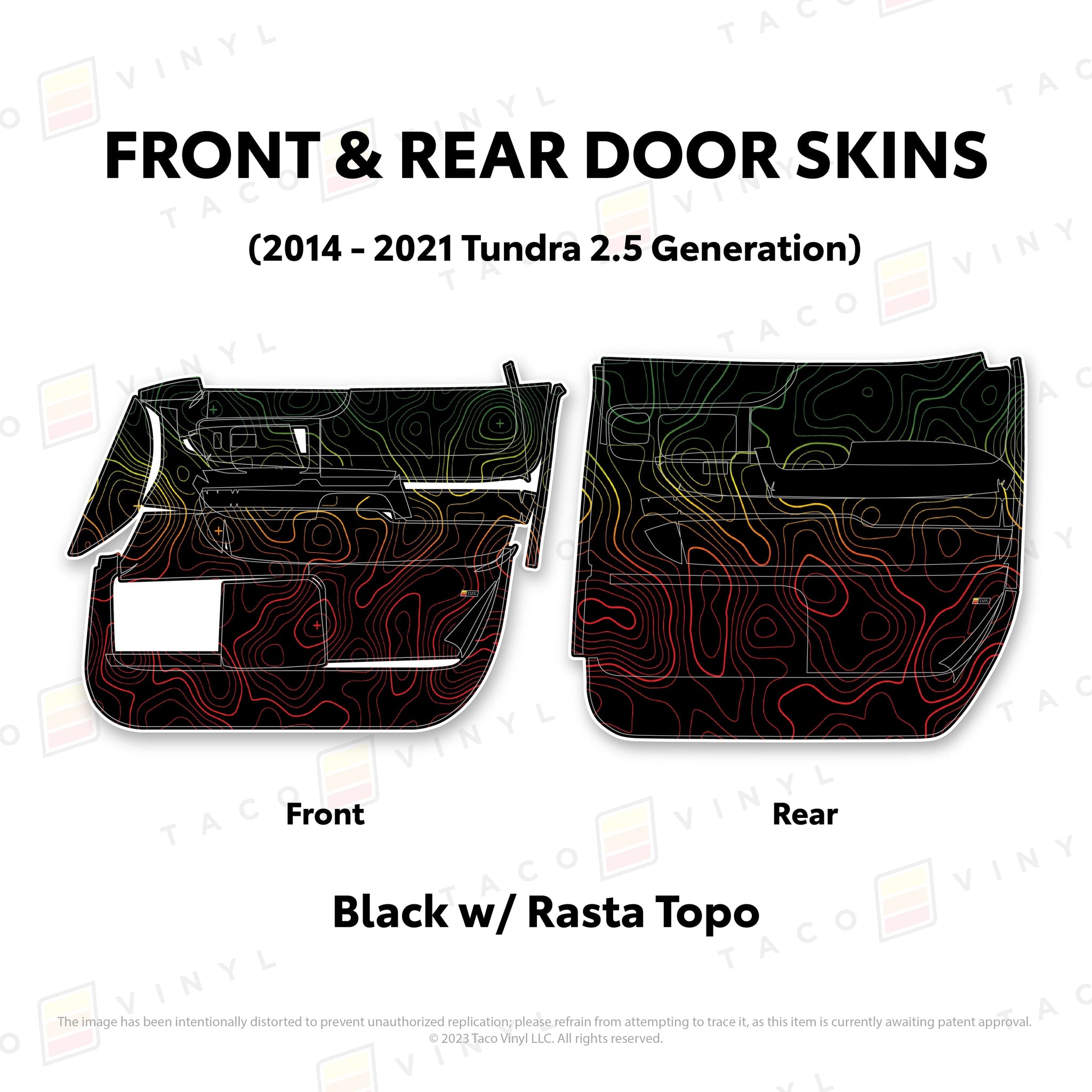 Taco Vinyl Protective Vinyl Front and Rears Crewmax / Black w/Rasta Scheme Topo 2014 - 2021 Tundra Door Skins