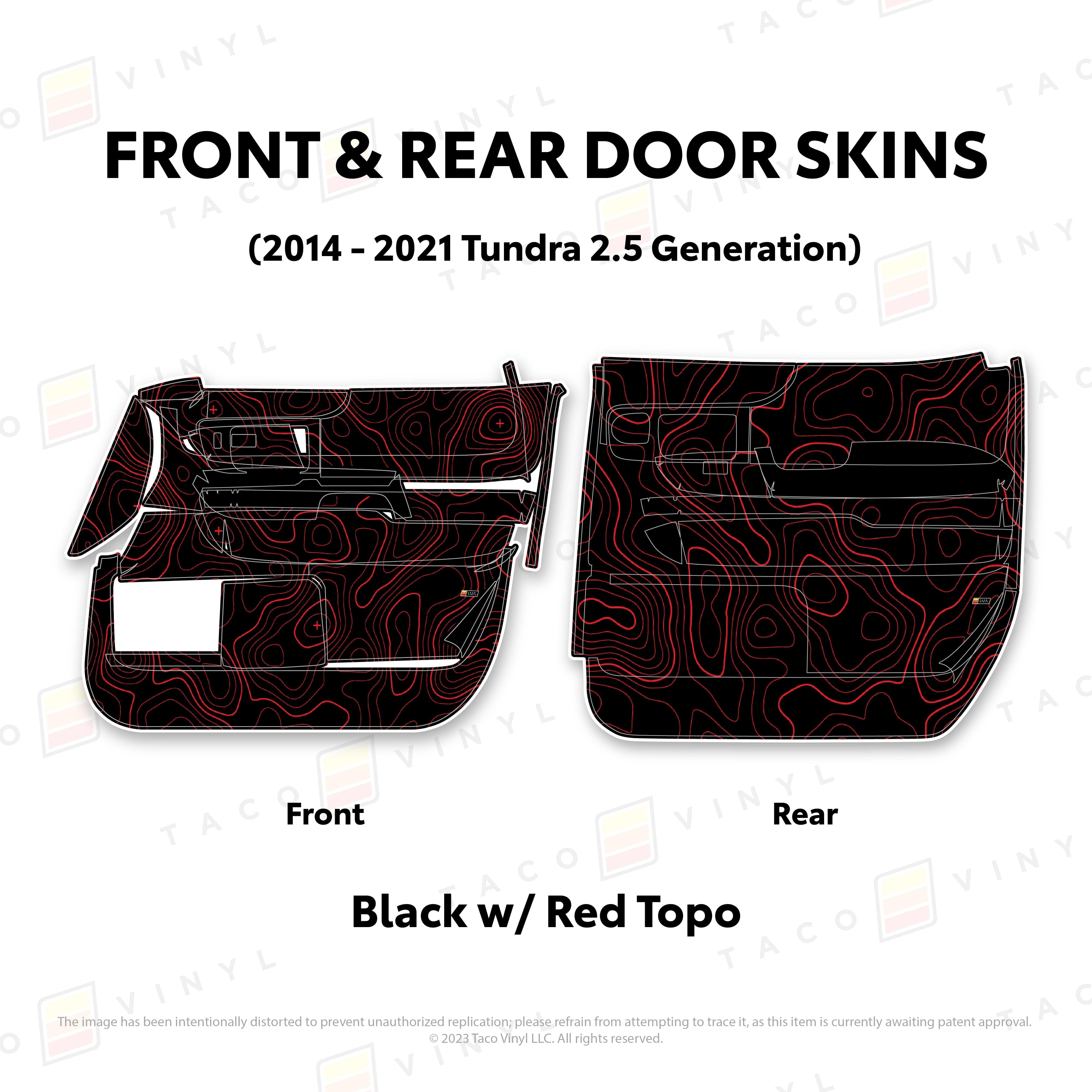 Taco Vinyl Protective Vinyl Front and Rears Crewmax / Black w/Red Topo 2014 - 2021 Tundra Door Skins