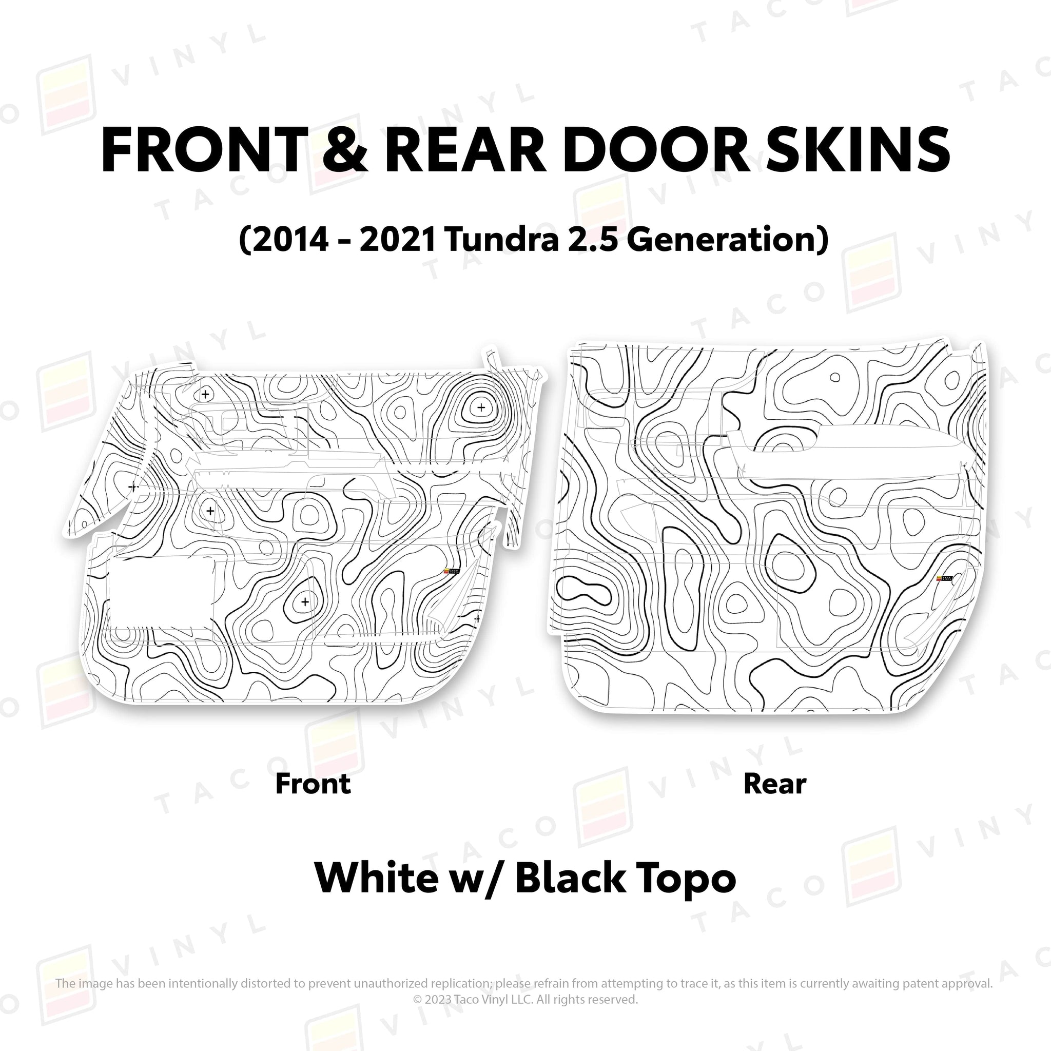 Taco Vinyl Protective Vinyl Front and Rears Crewmax / White w/ Black Topo 2014 - 2021 Tundra Door Skins