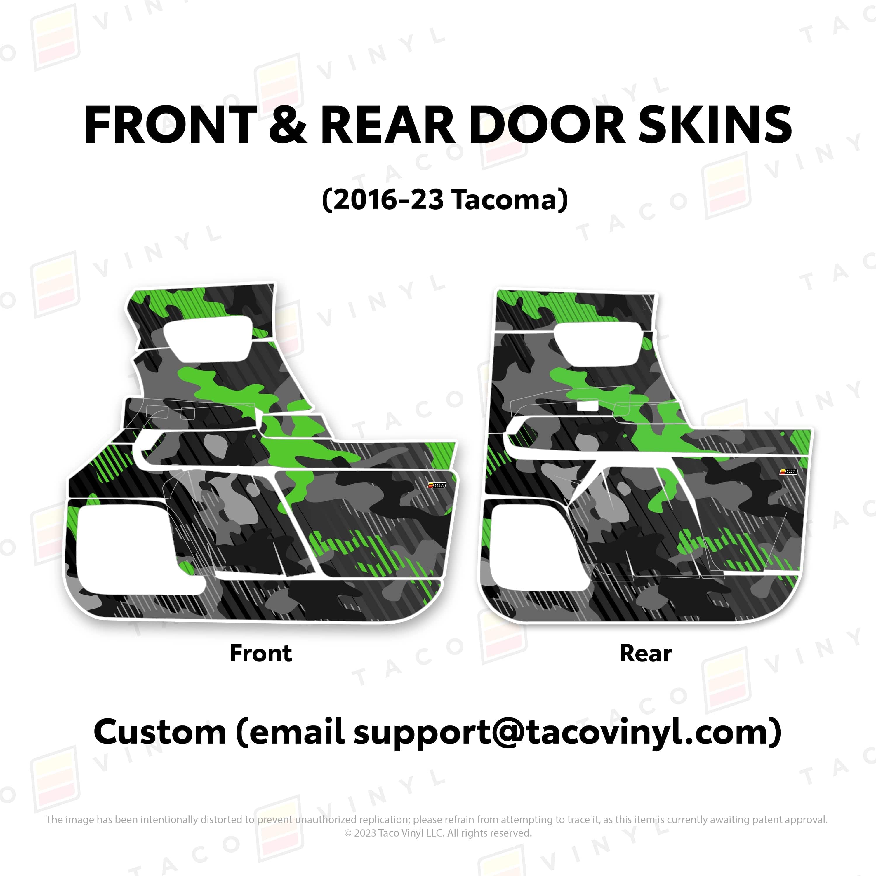 Taco Vinyl Protective Vinyl Front and Rears / Custom (email support@tacovinyl.com) 2016-23 Tacoma Door Skins