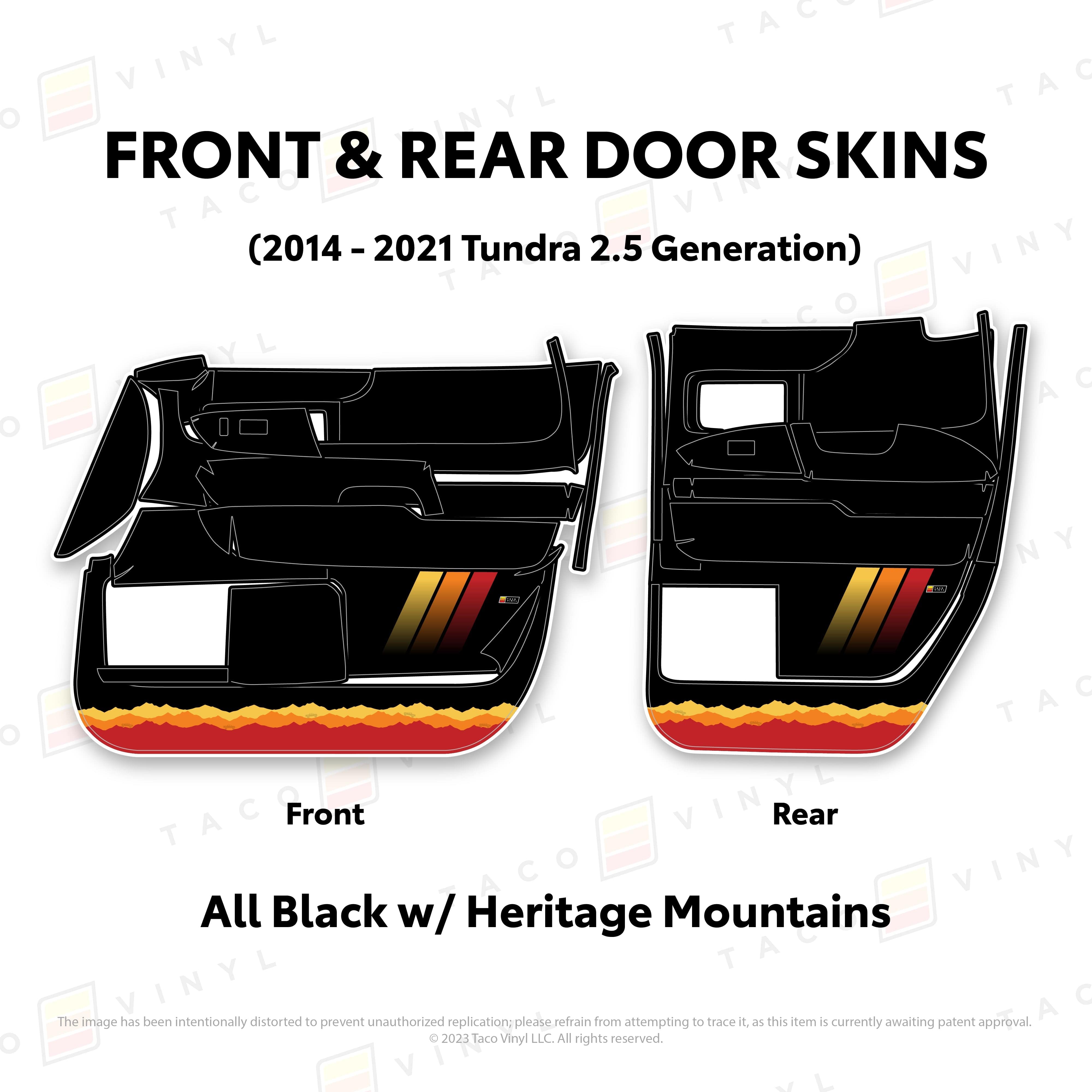 Taco Vinyl Protective Vinyl Front and Rears Double Cab / All Black w/ Heritage Mountains 2014 - 2021 Tundra Door Skins