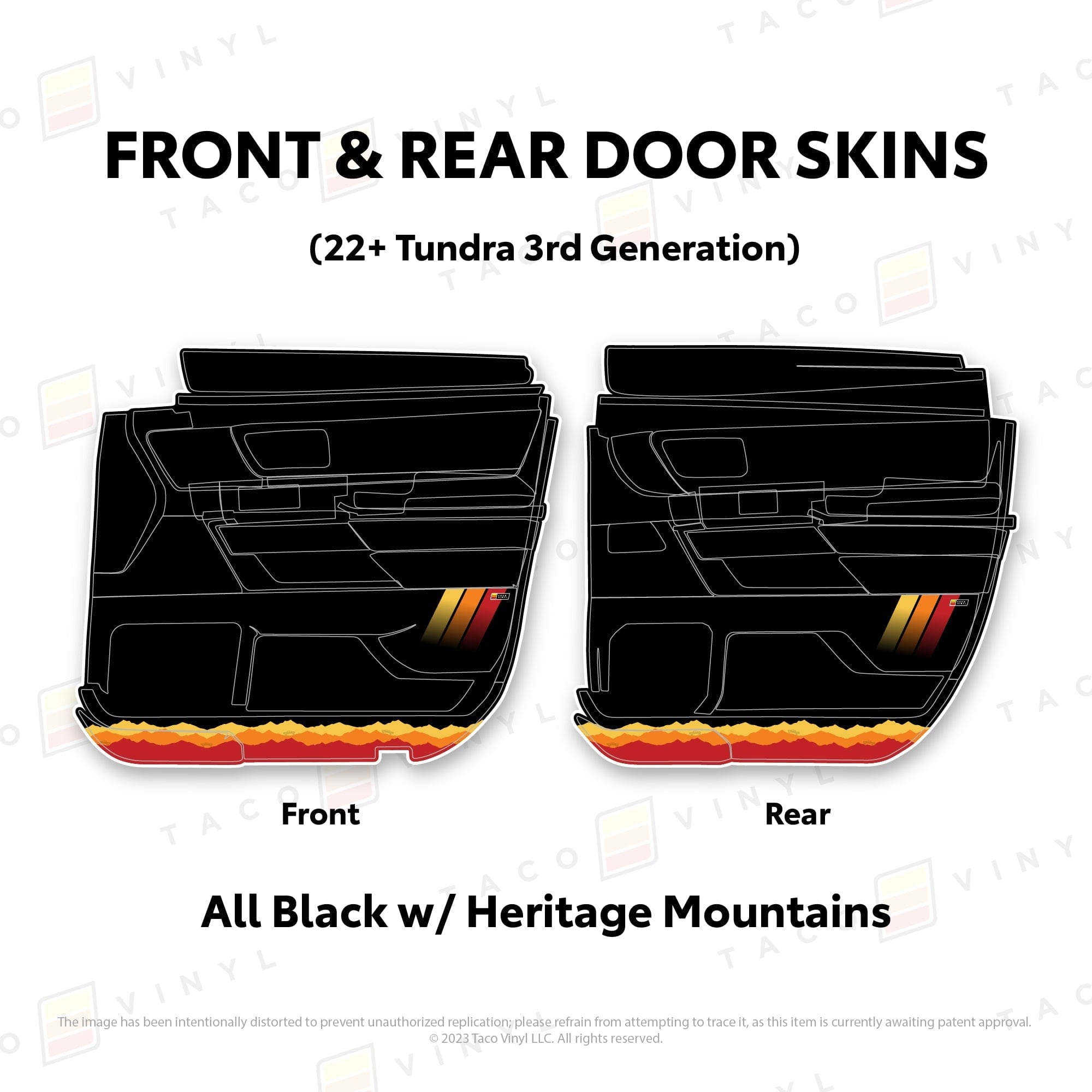 Taco Vinyl Protective Vinyl Front and Rears Double Cab / All Black w/ Heritage Mountains 2022+ Tundra Door Skins