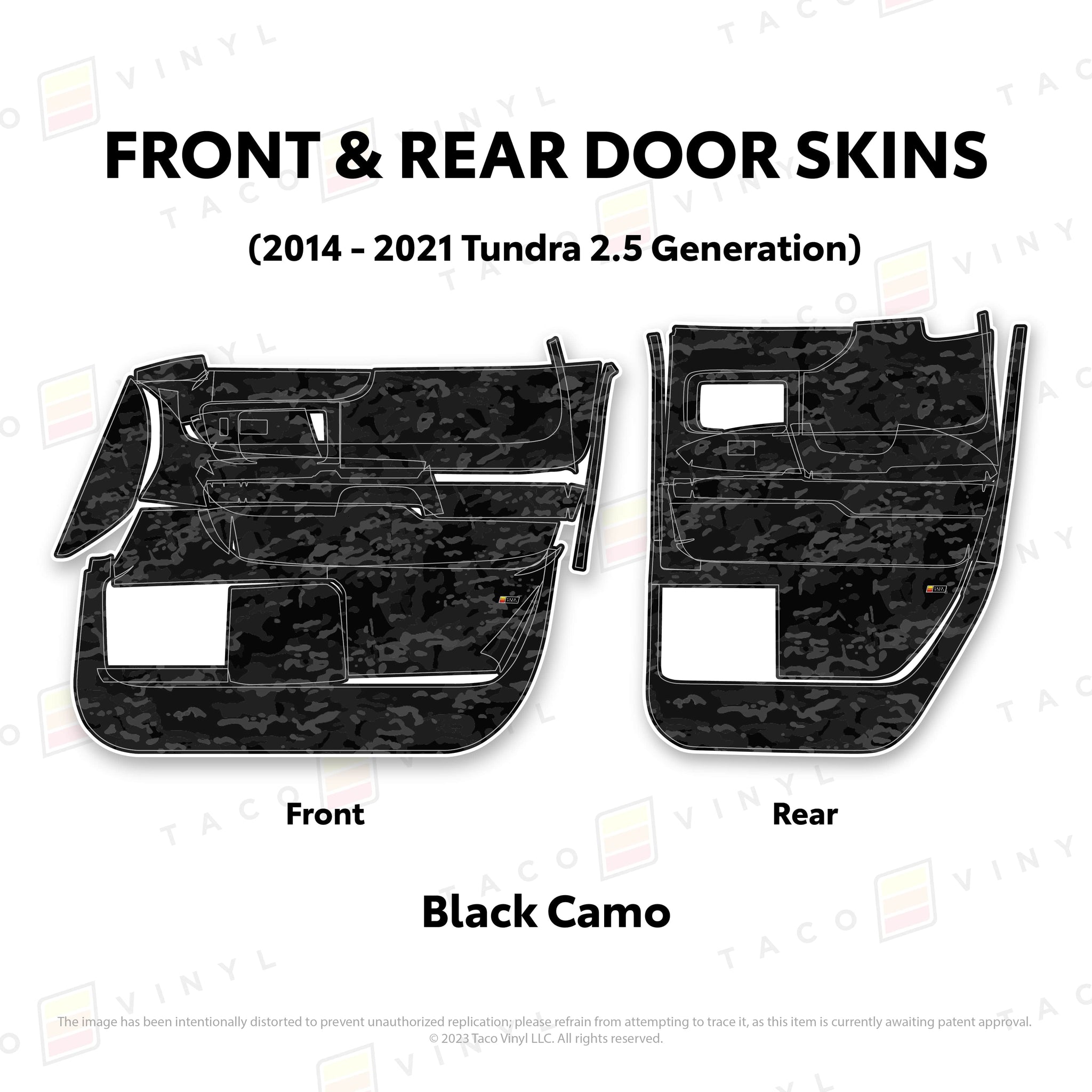 Taco Vinyl Protective Vinyl Front and Rears Double Cab / Black Camo 2014 - 2021 Tundra Door Skins