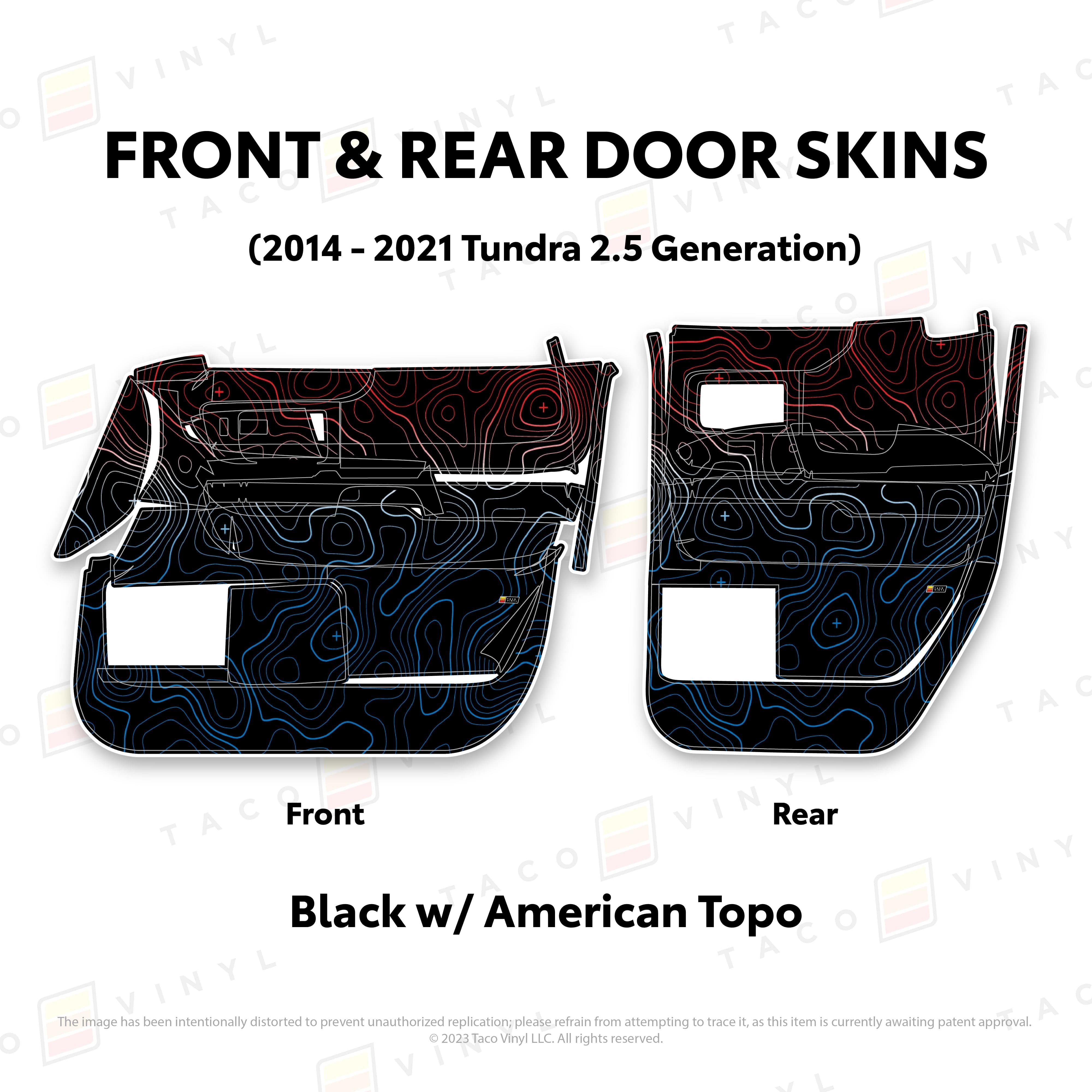 Taco Vinyl Protective Vinyl Front and Rears Double Cab / Black w/American Scheme Topo 2014 - 2021 Tundra Door Skins