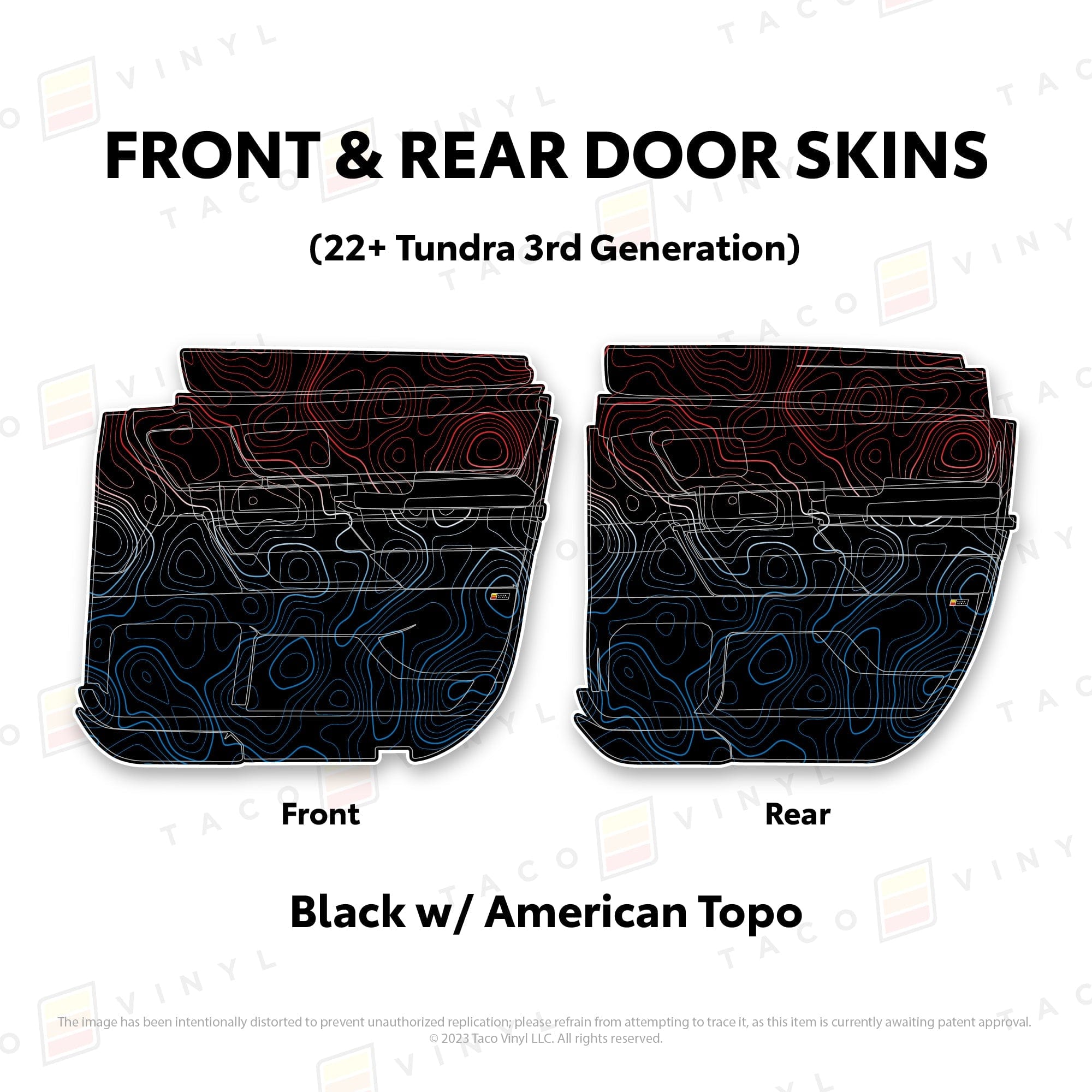 Taco Vinyl Protective Vinyl Front and Rears Double Cab / Black w/American Scheme Topo 2022+ Tundra Door Skins