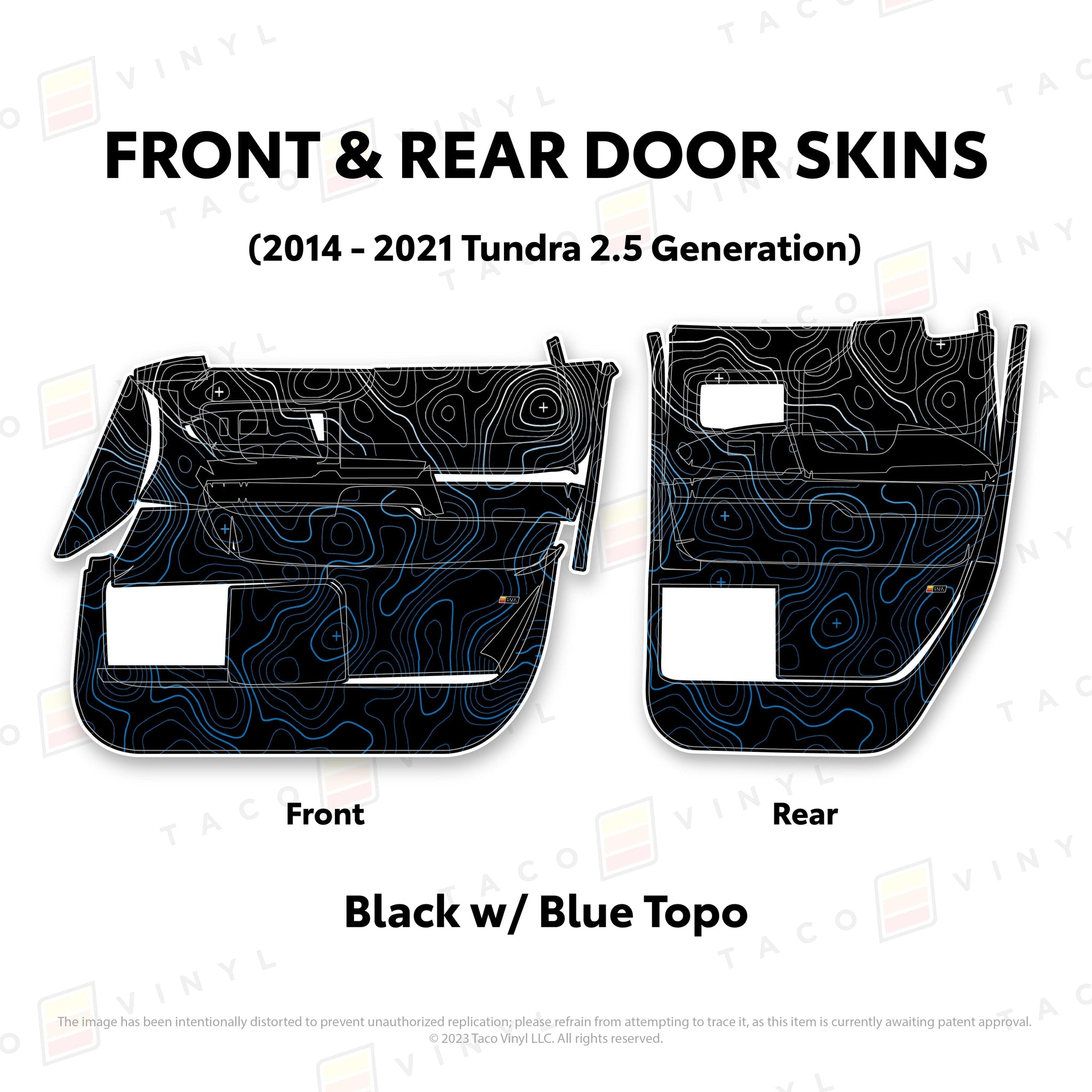 Taco Vinyl Protective Vinyl Front and Rears Double Cab / Black w/Blue Scheme Topo 2014 - 2021 Tundra Door Skins