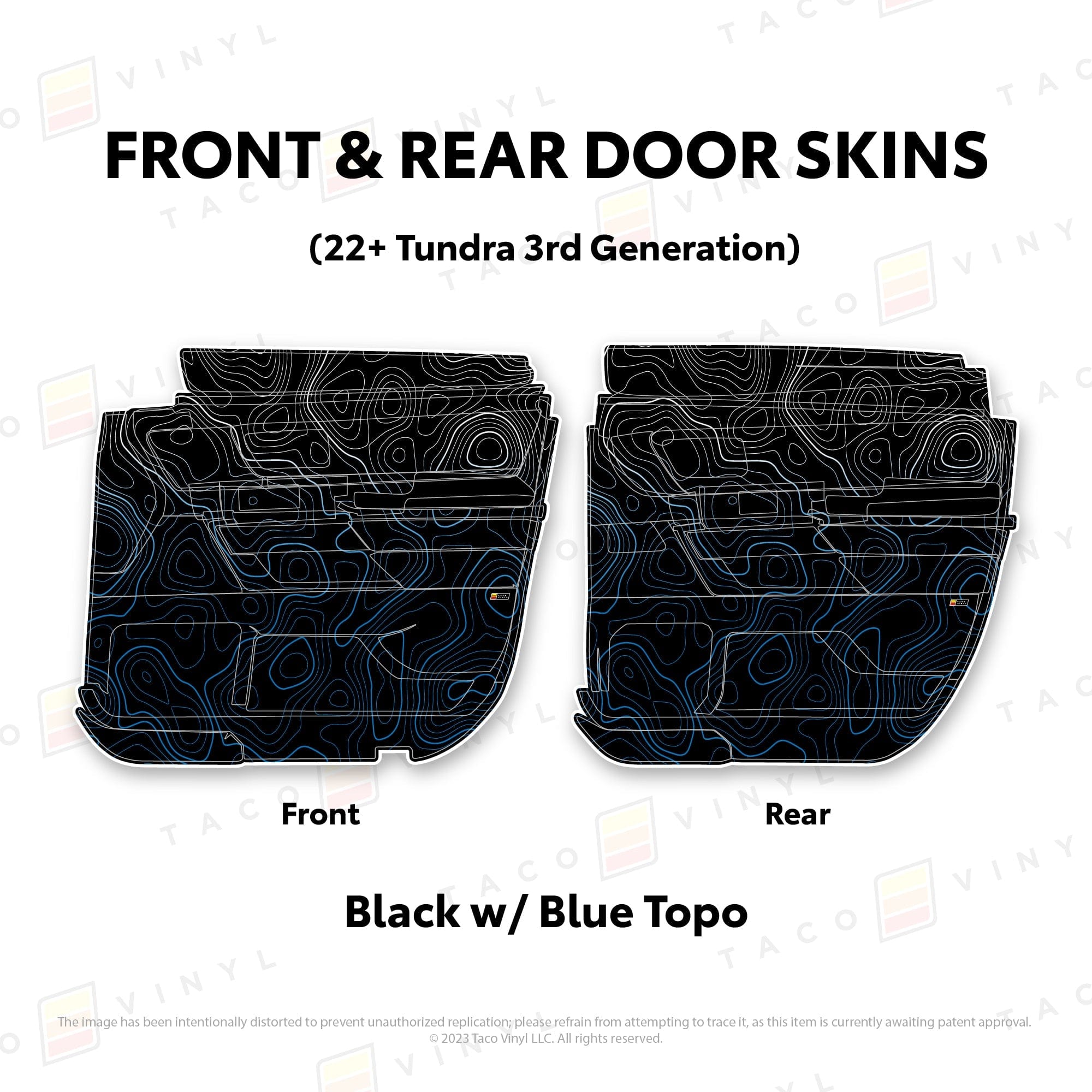 Taco Vinyl Protective Vinyl Front and Rears Double Cab / Black w/Blue Scheme Topo 2022+ Tundra Door Skins