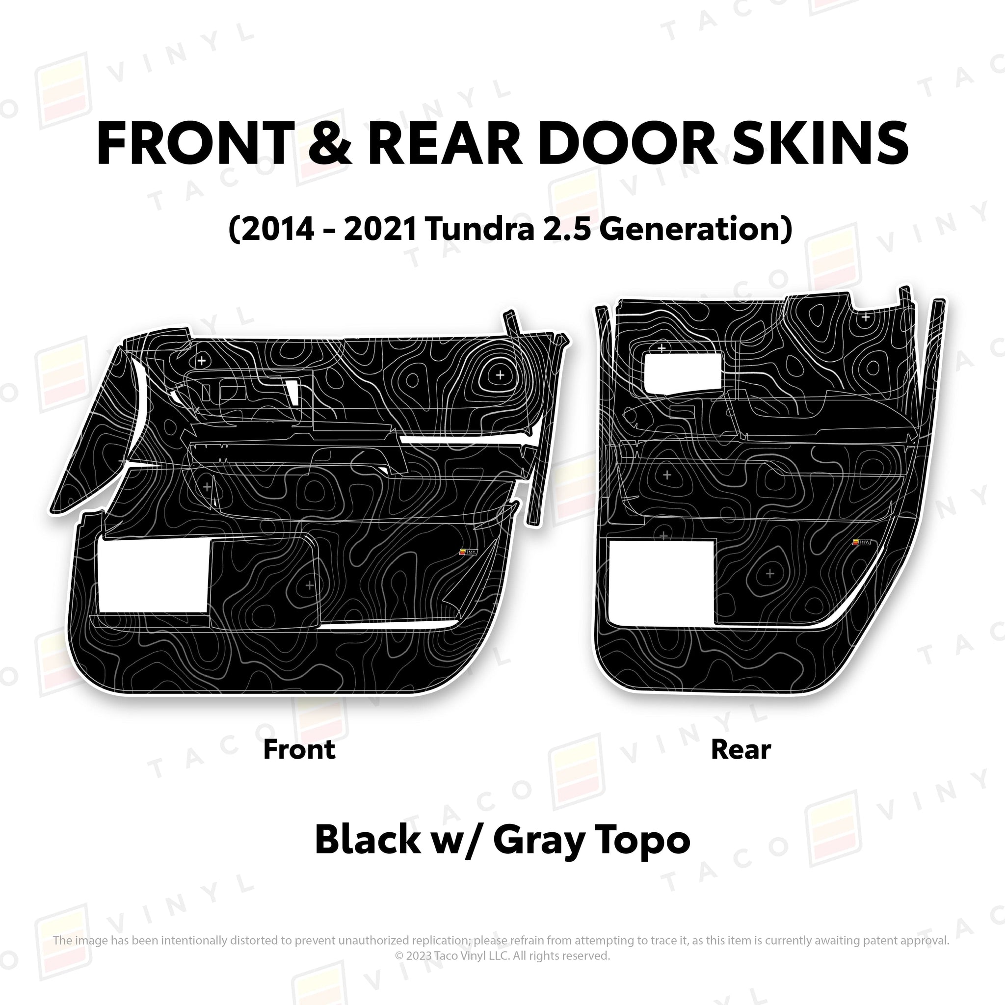 Taco Vinyl Protective Vinyl Front and Rears Double Cab / Black w/Gray Scheme Topo 2014 - 2021 Tundra Door Skins