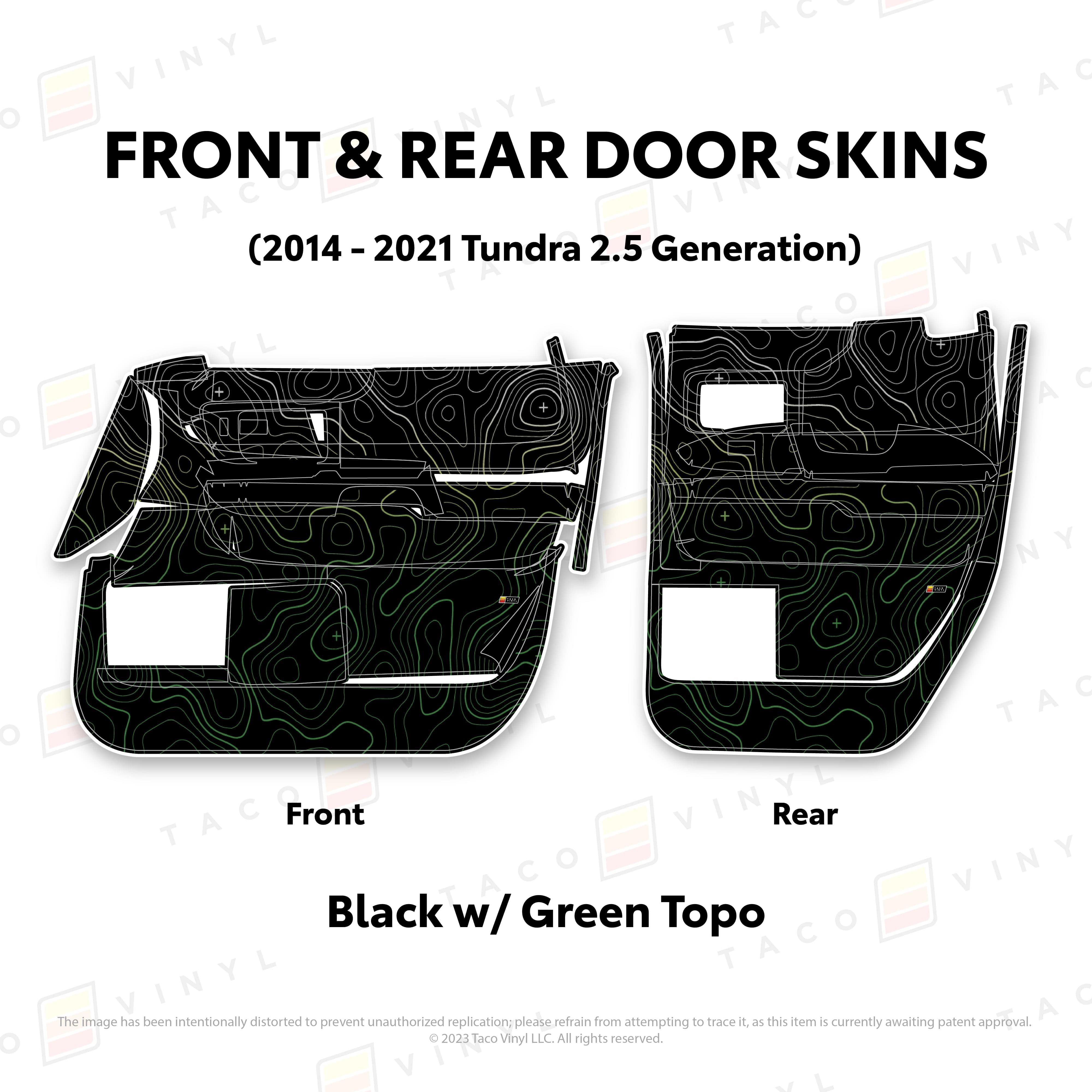 Taco Vinyl Protective Vinyl Front and Rears Double Cab / Black w/Green Scheme Topo 2014 - 2021 Tundra Door Skins