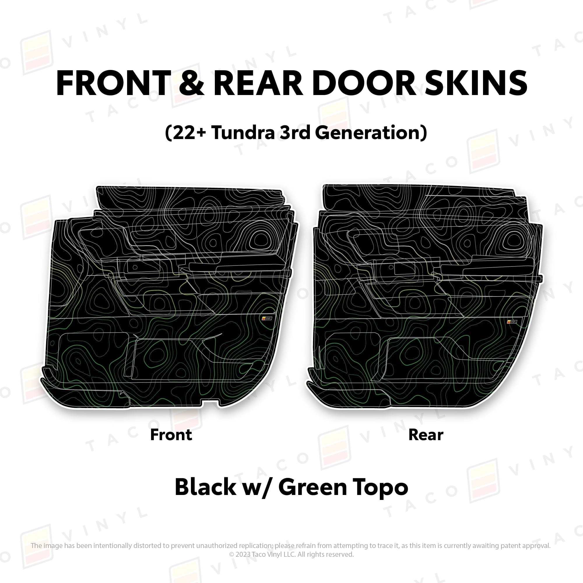 Taco Vinyl Protective Vinyl Front and Rears Double Cab / Black w/Green Scheme Topo 2022+ Tundra Door Skins