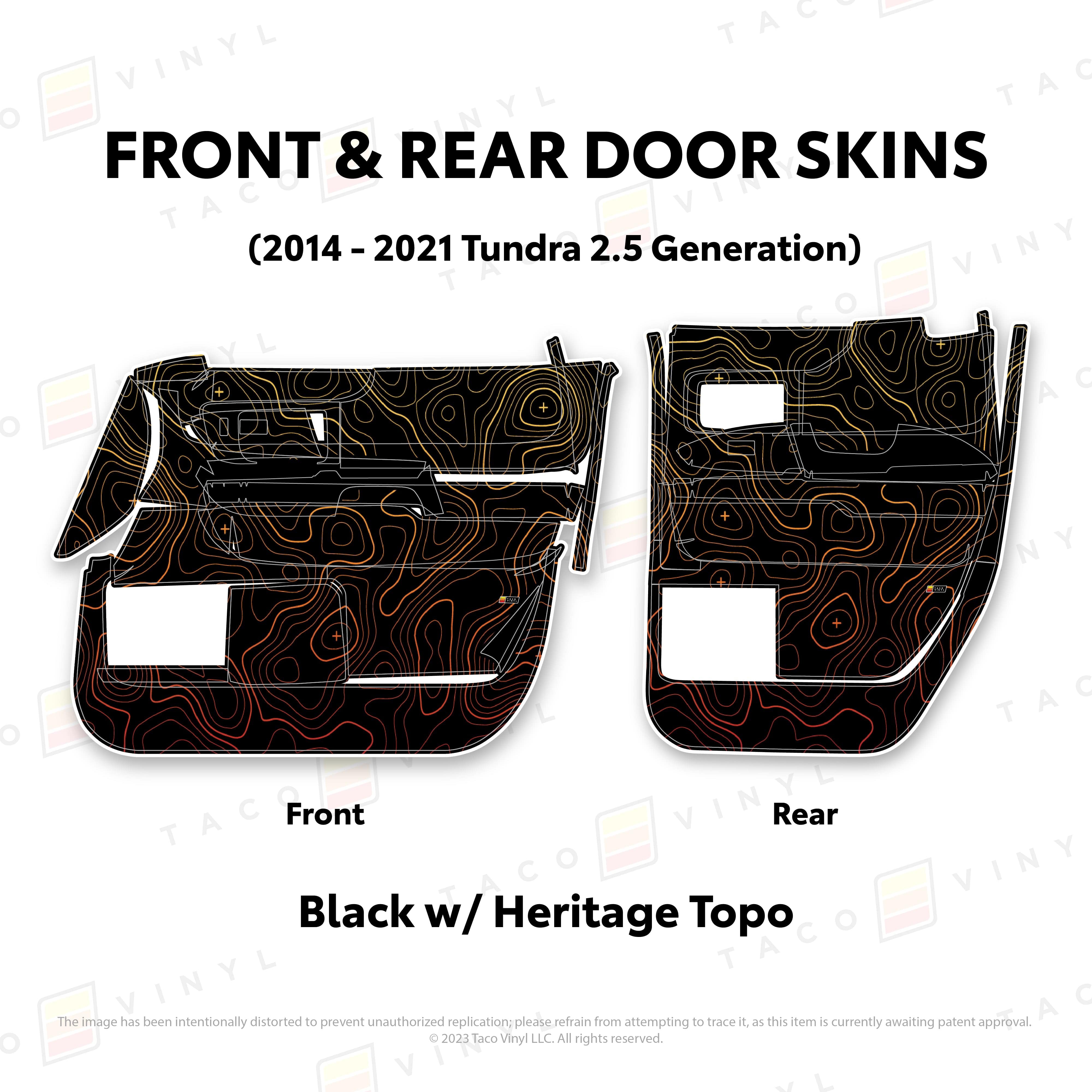 Taco Vinyl Protective Vinyl Front and Rears Double Cab / Black w/ Heritage Topo 2014 - 2021 Tundra Door Skins