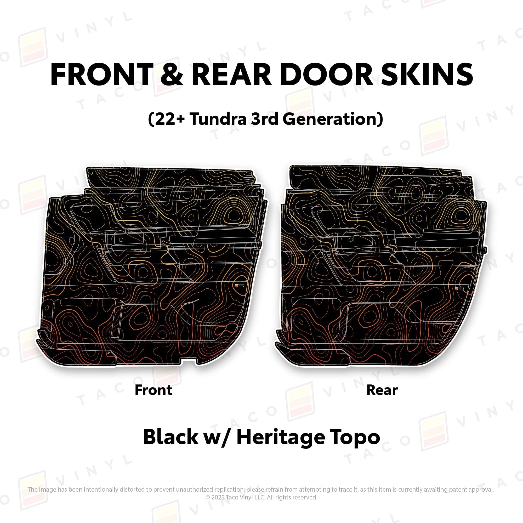 Taco Vinyl Protective Vinyl Front and Rears Double Cab / Black w/ Heritage Topo 2022+ Tundra Door Skins